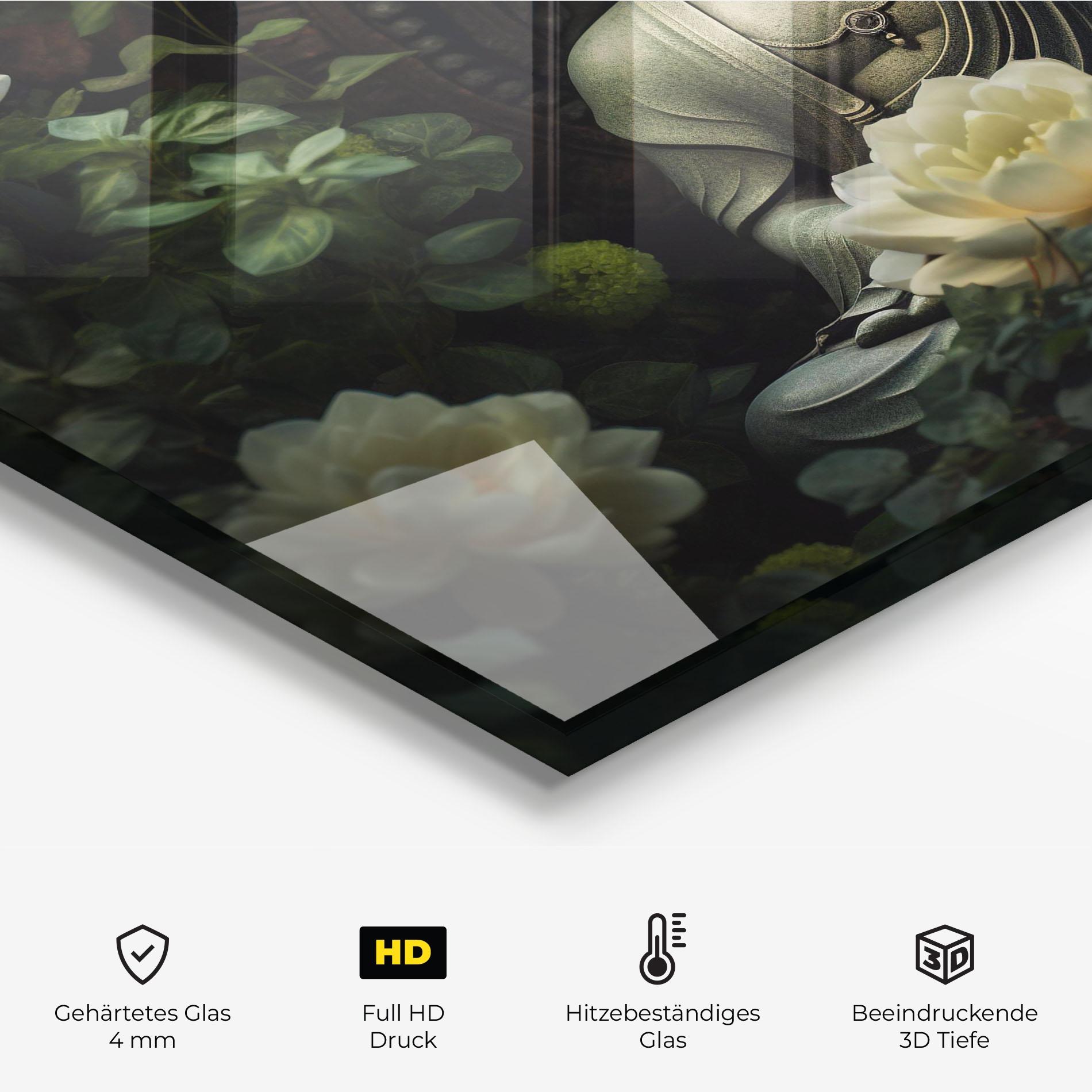 Küchenrückwand Glas Cream Flower Buddha mockup 2
