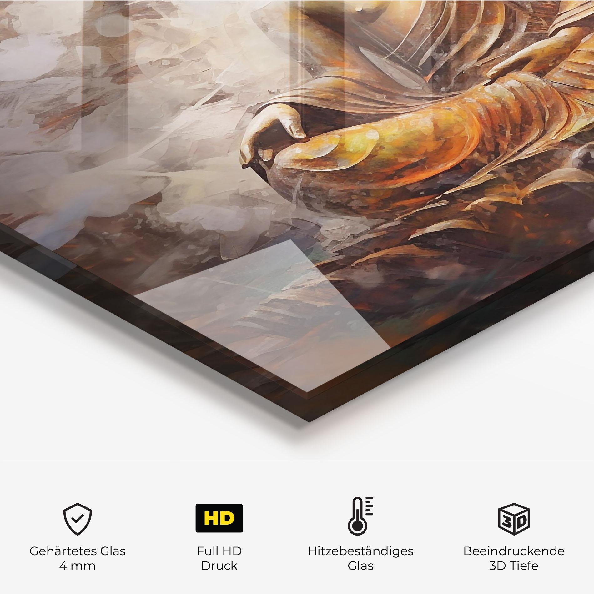 Küchenrückwand Glas Cream Orange Buddha mockup 2