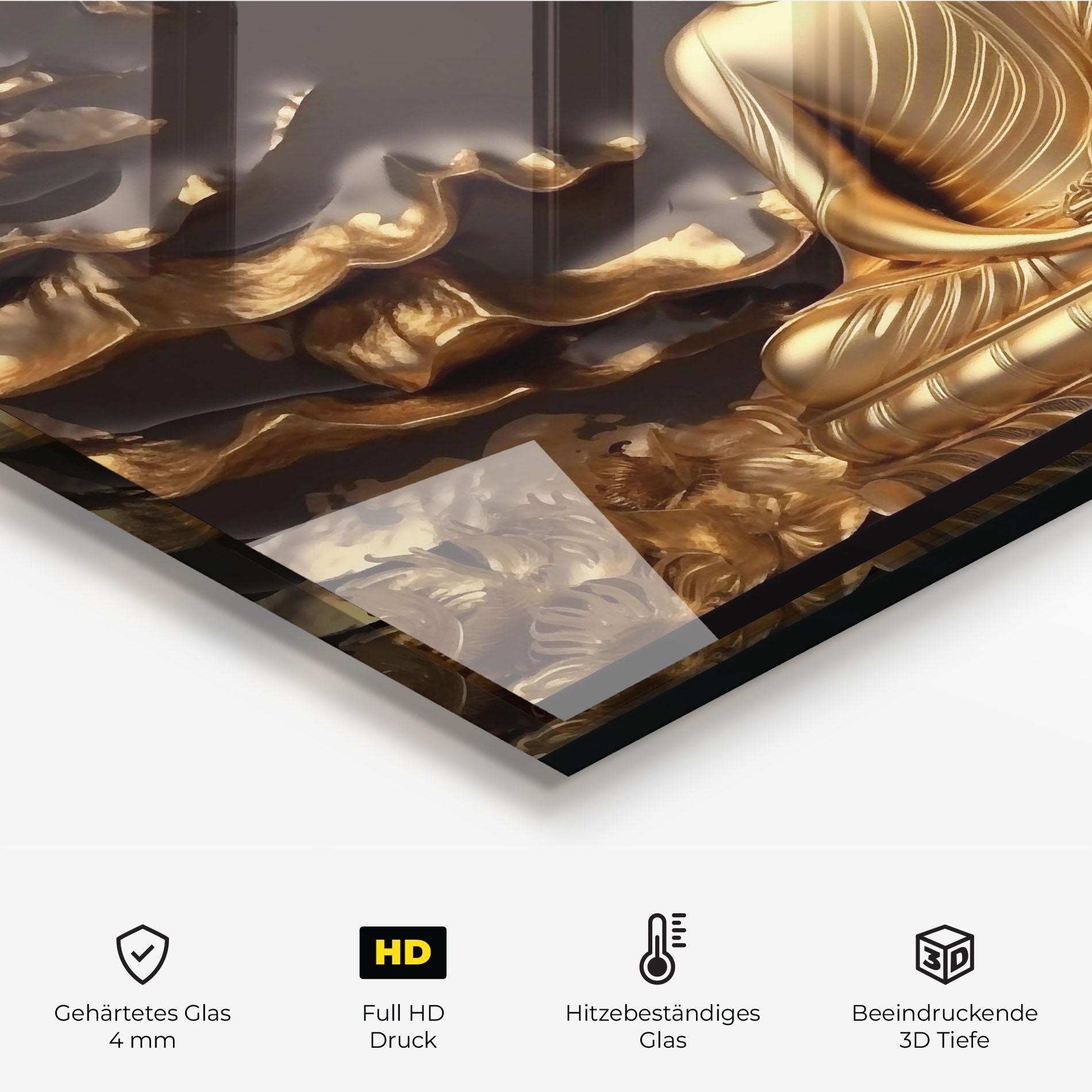 Küchenrückwand Glas Gold 3d Buddha mockup 2