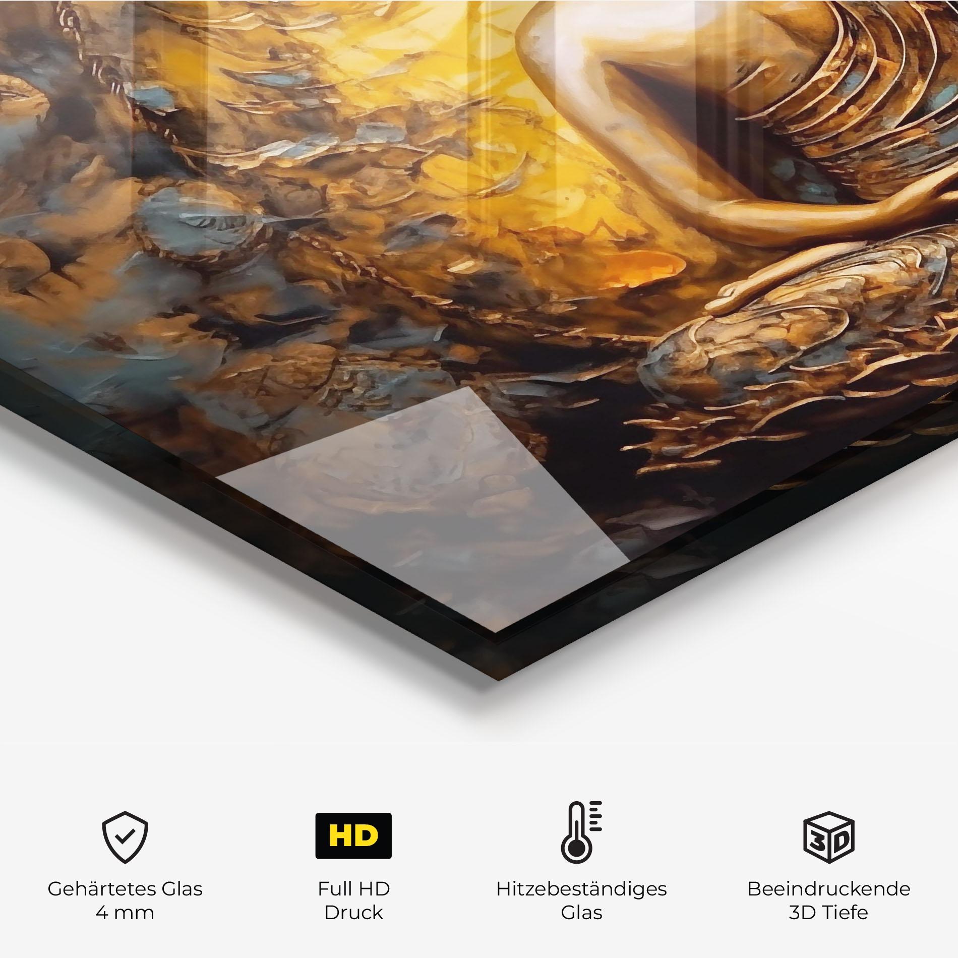 Küchenrückwand Glas Gold Grey Buddha mockup 2