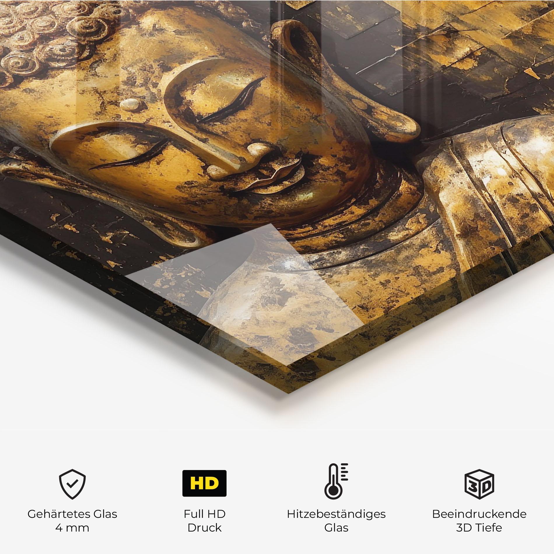 Küchenrückwand Glas Gold Paint Buddha mockup 2
