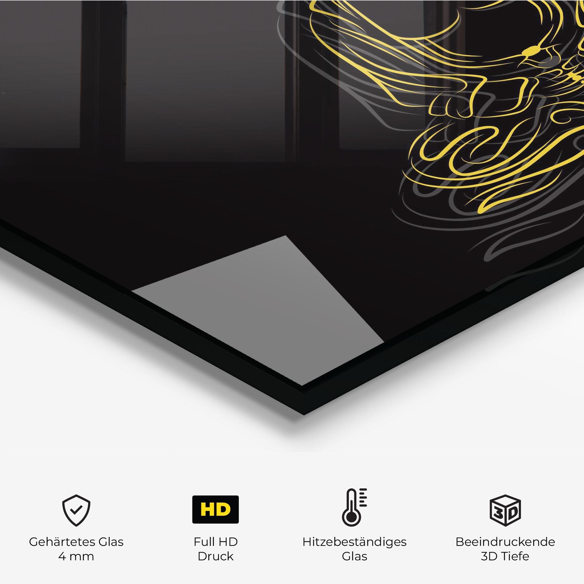 Küchenrückwand Glas Grey Yellow Buddha mockup 2