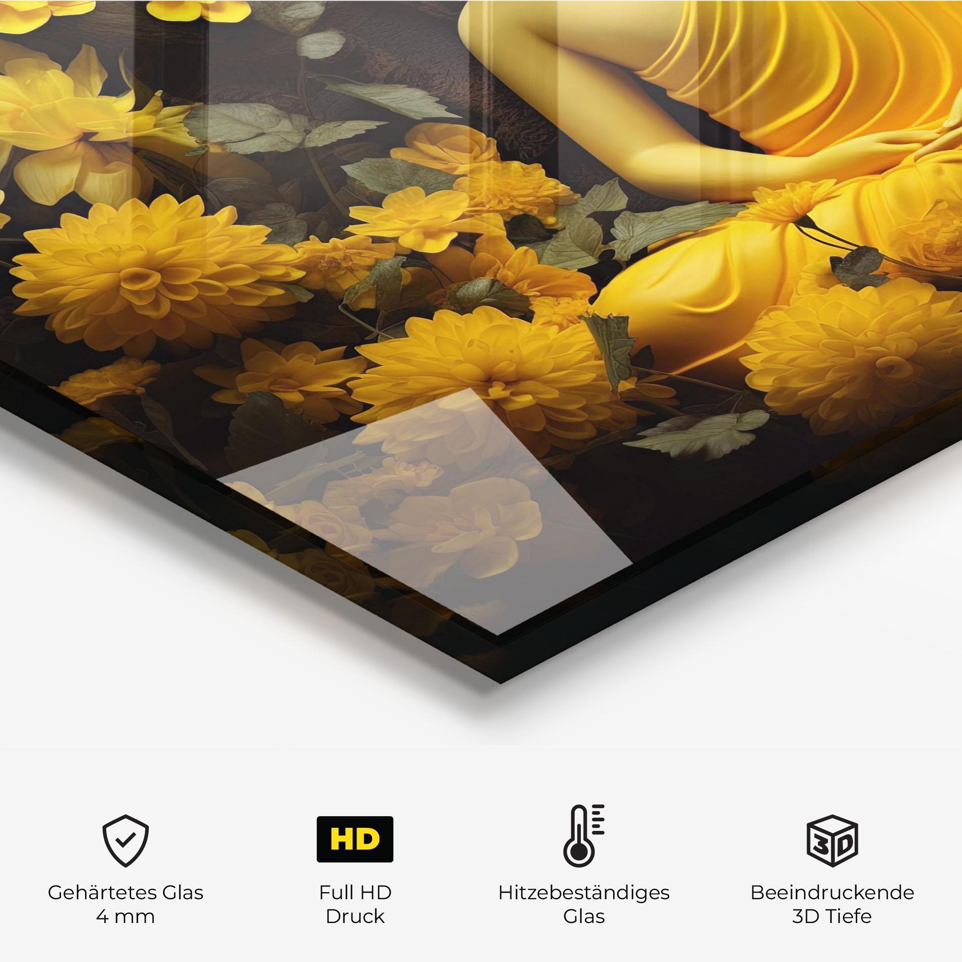 Küchenrückwand Glas Light Yellow Buddha mockup 2