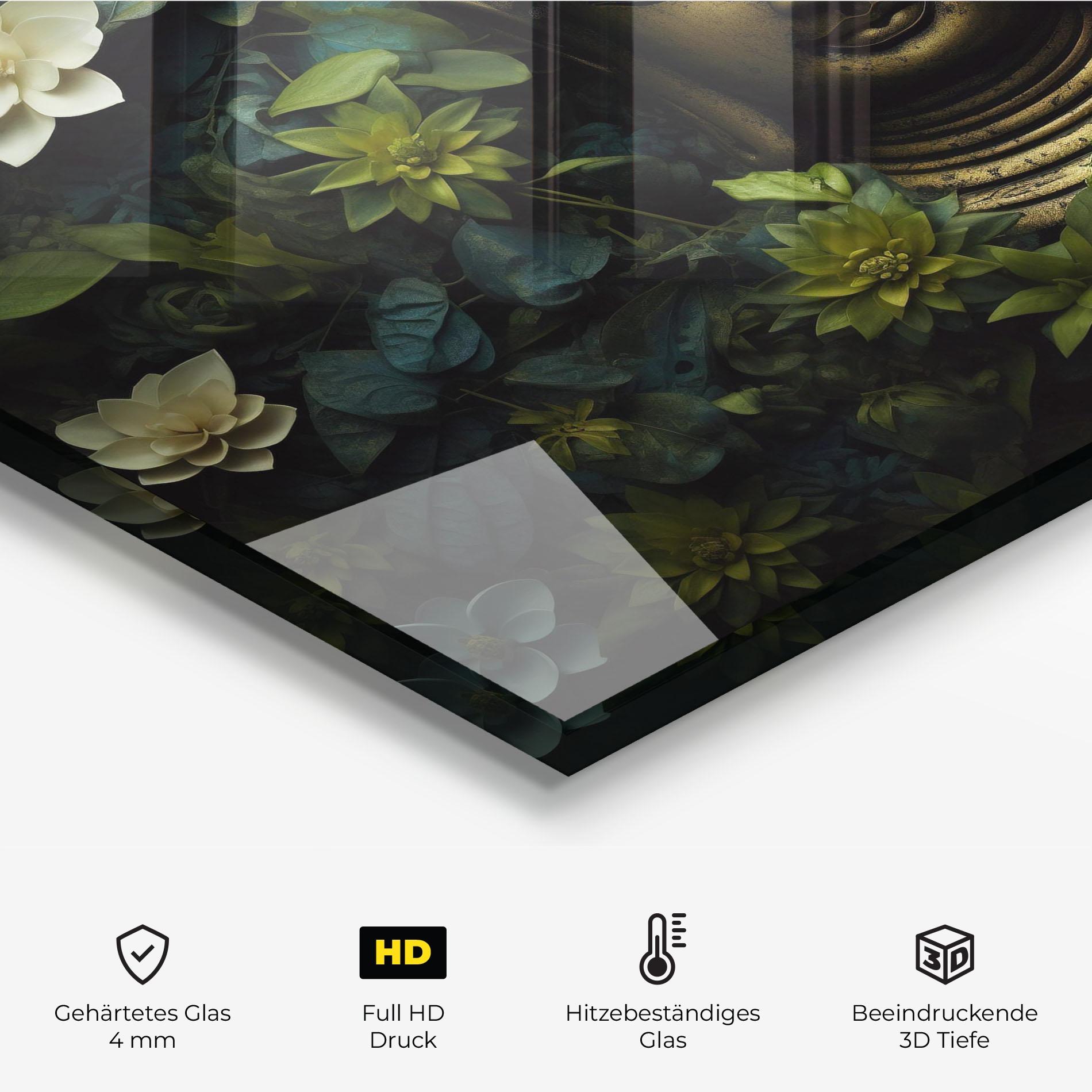 Küchenrückwand Glas Lotus Flower Buddha mockup 2