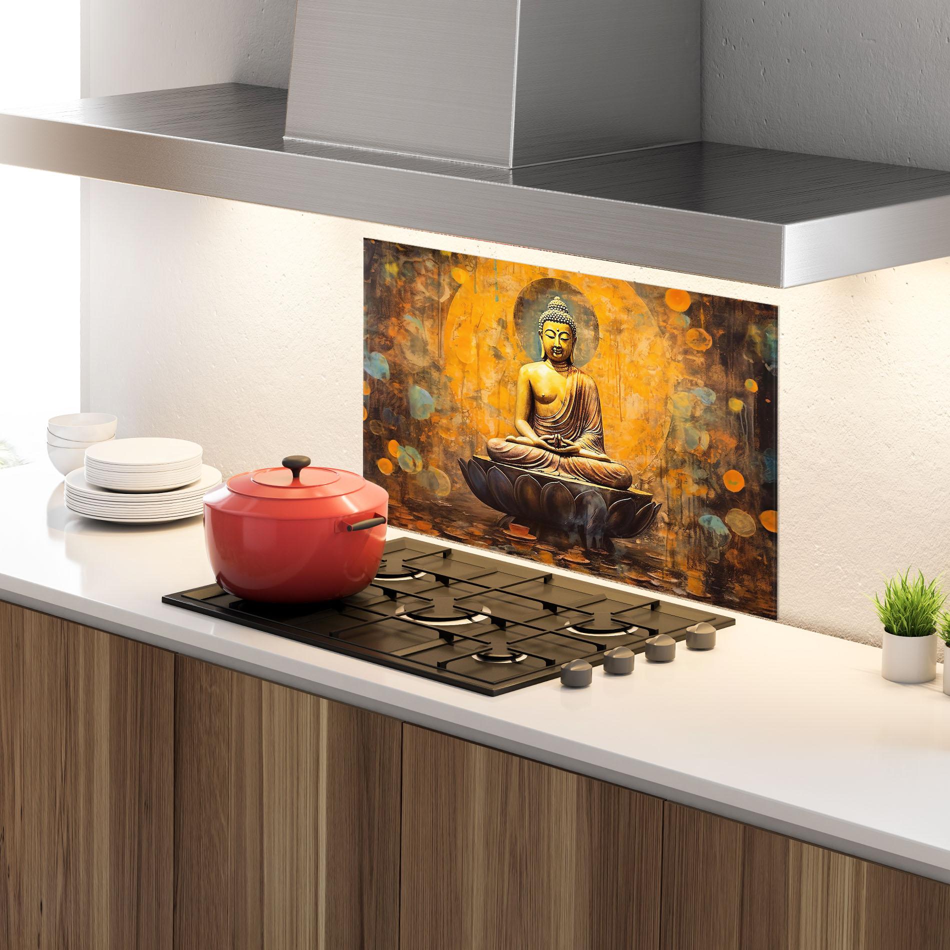 Küchenrückwand Glas Buddha Floating Art mockup 4