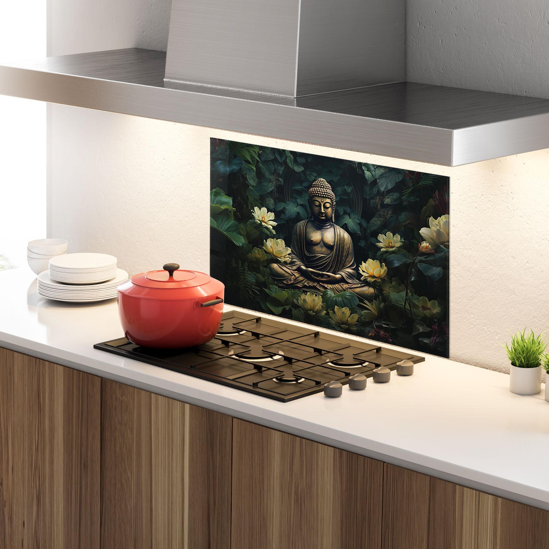 Küchenrückwand Glas Calm Buddha Art mockup 4