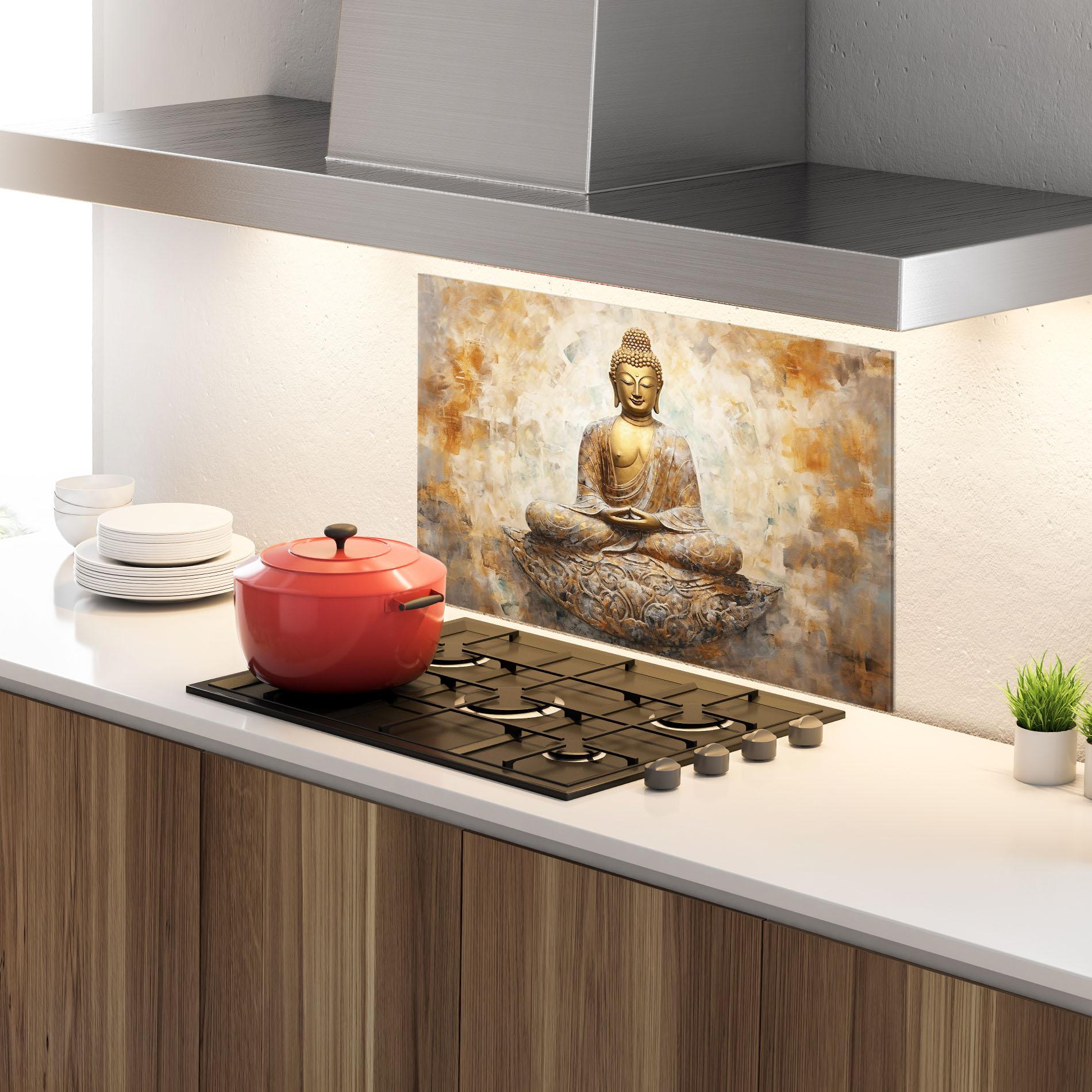 Küchenrückwand Glas Cream Buddha Art mockup 4