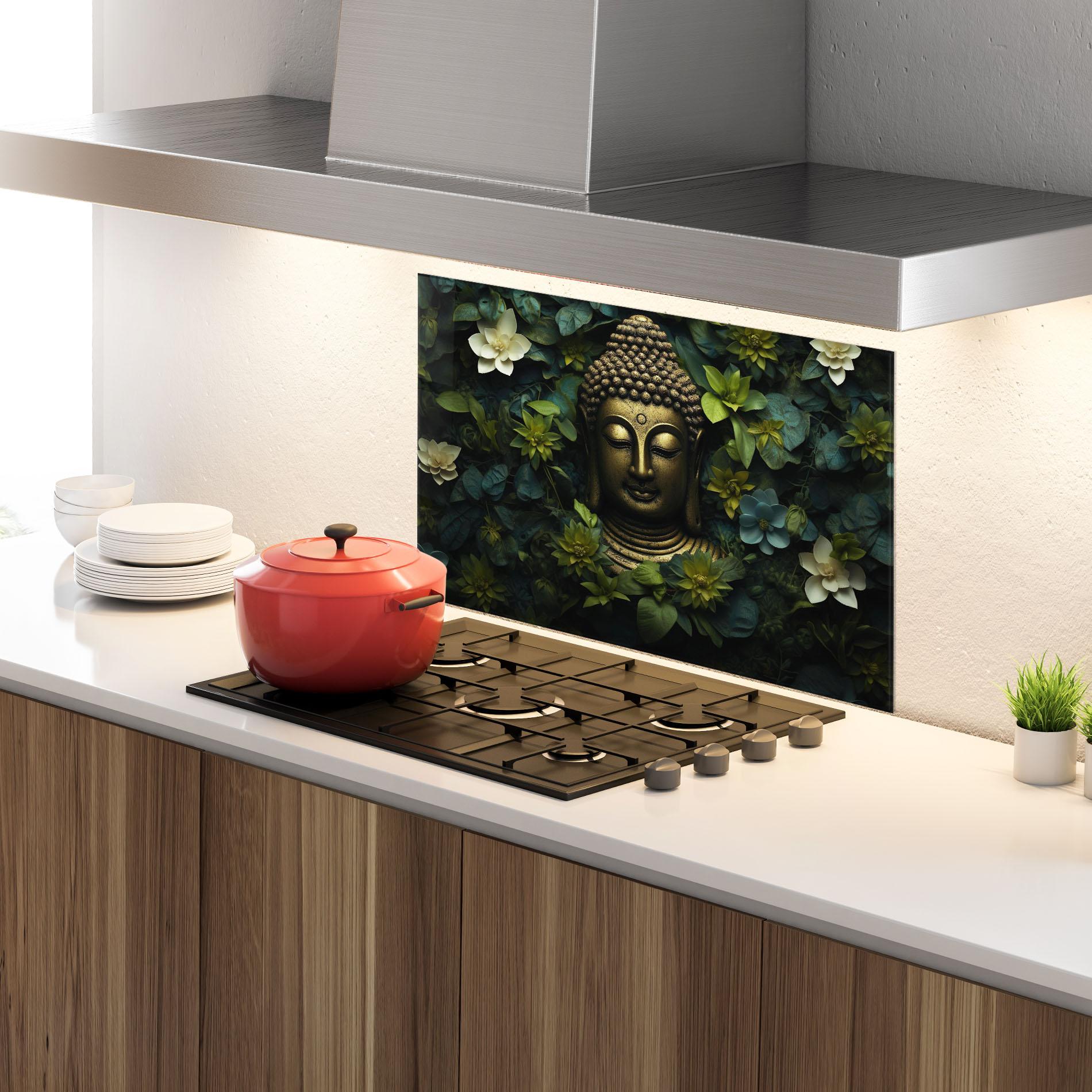 Küchenrückwand Glas Lotus Flower Buddha mockup 4