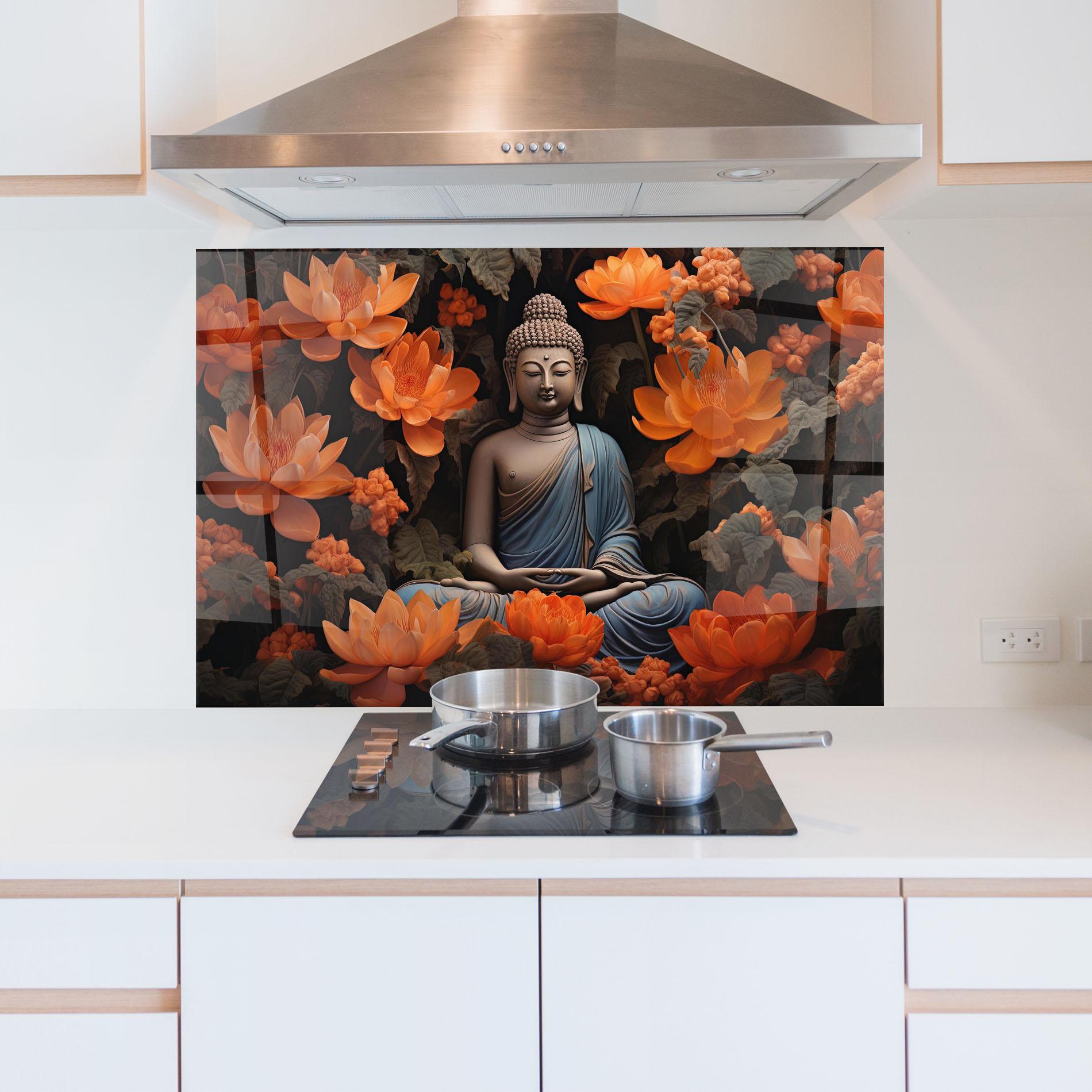 Küchenrückwand Glas Big Flower Buddha mockup 5