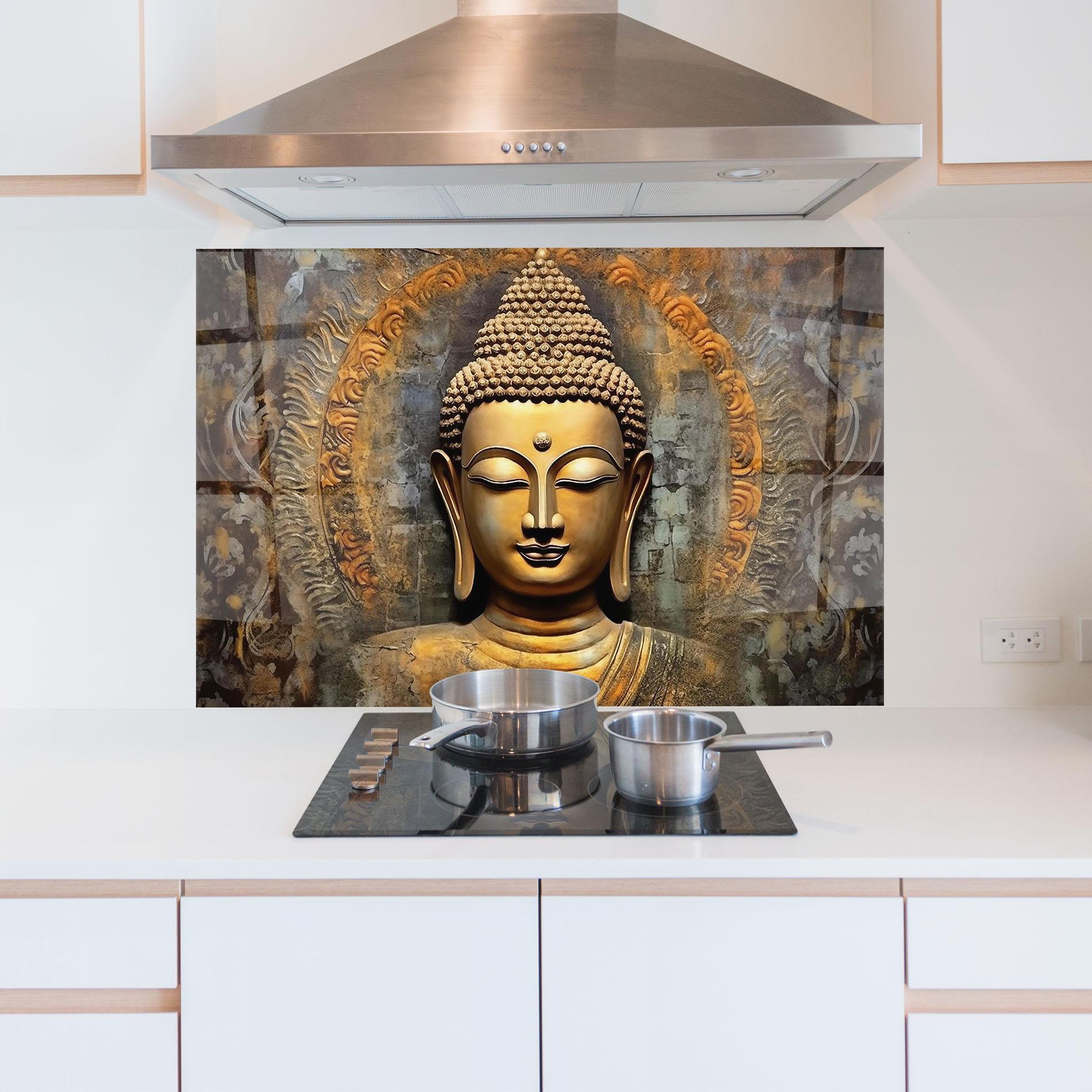 Küchenrückwand Glas Buddha 3d Head mockup 5