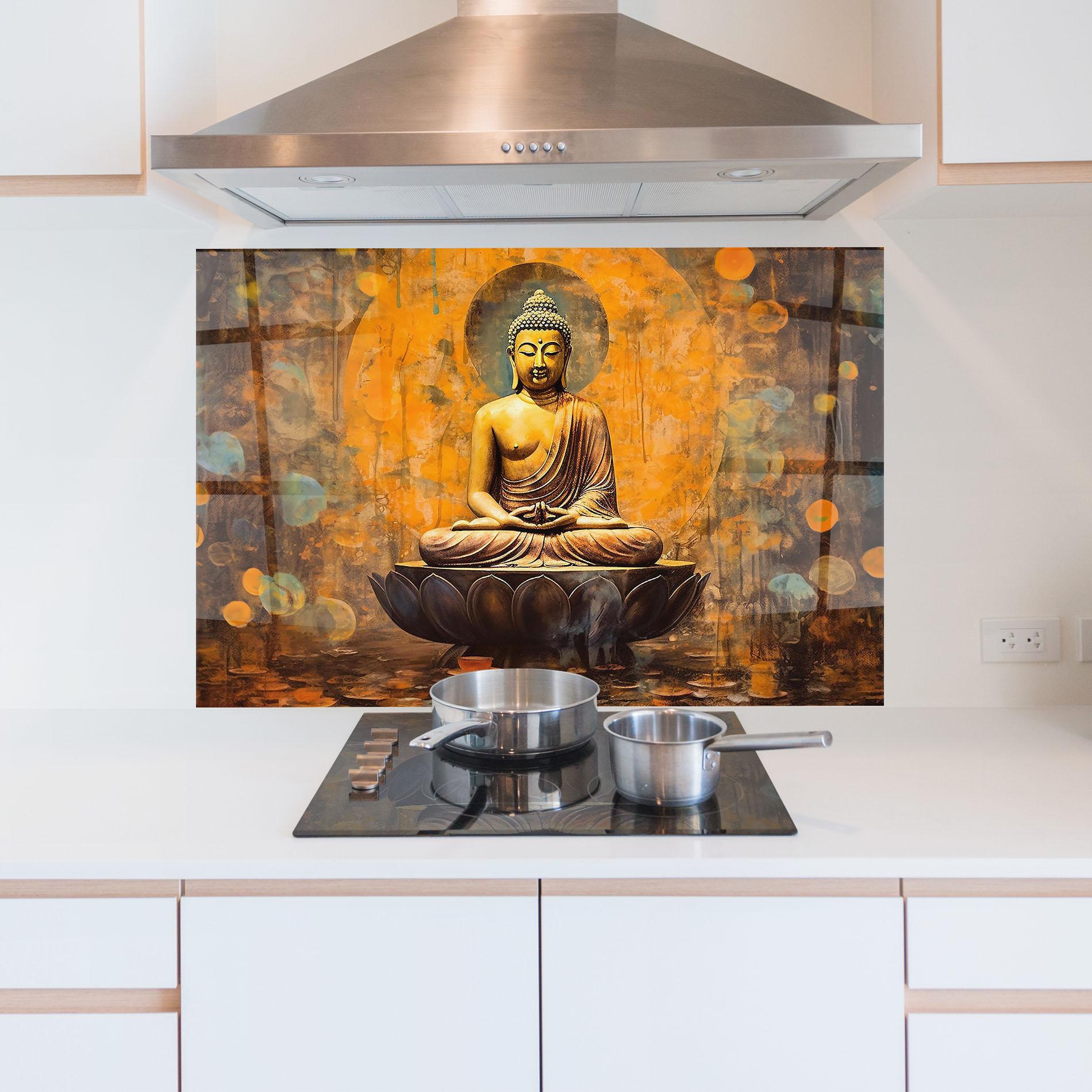 Küchenrückwand Glas Buddha Floating Art mockup 5