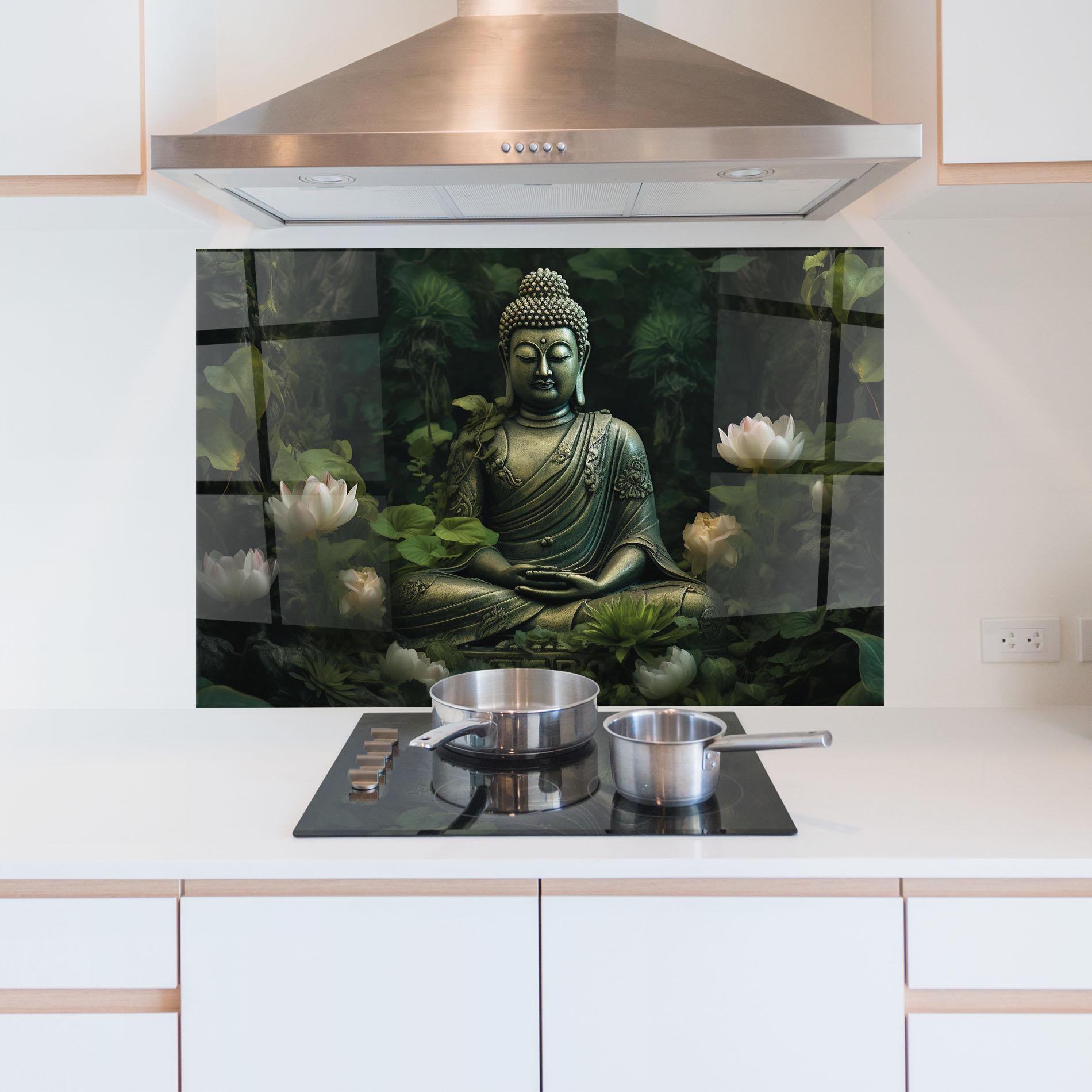 Küchenrückwand Glas Buddha Lotus Flower mockup 5