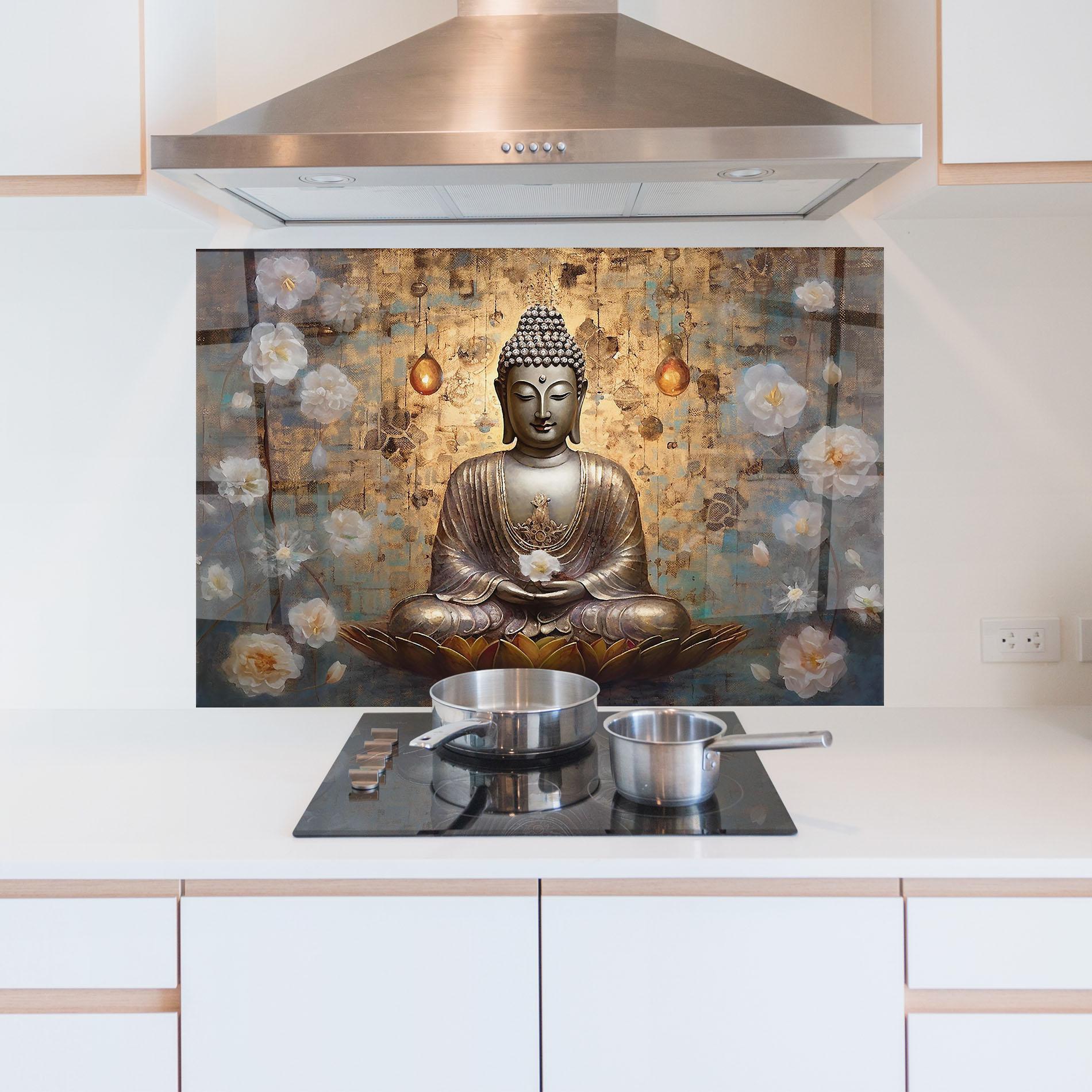 Küchenrückwand Glas Buddha Meditation Art mockup 5