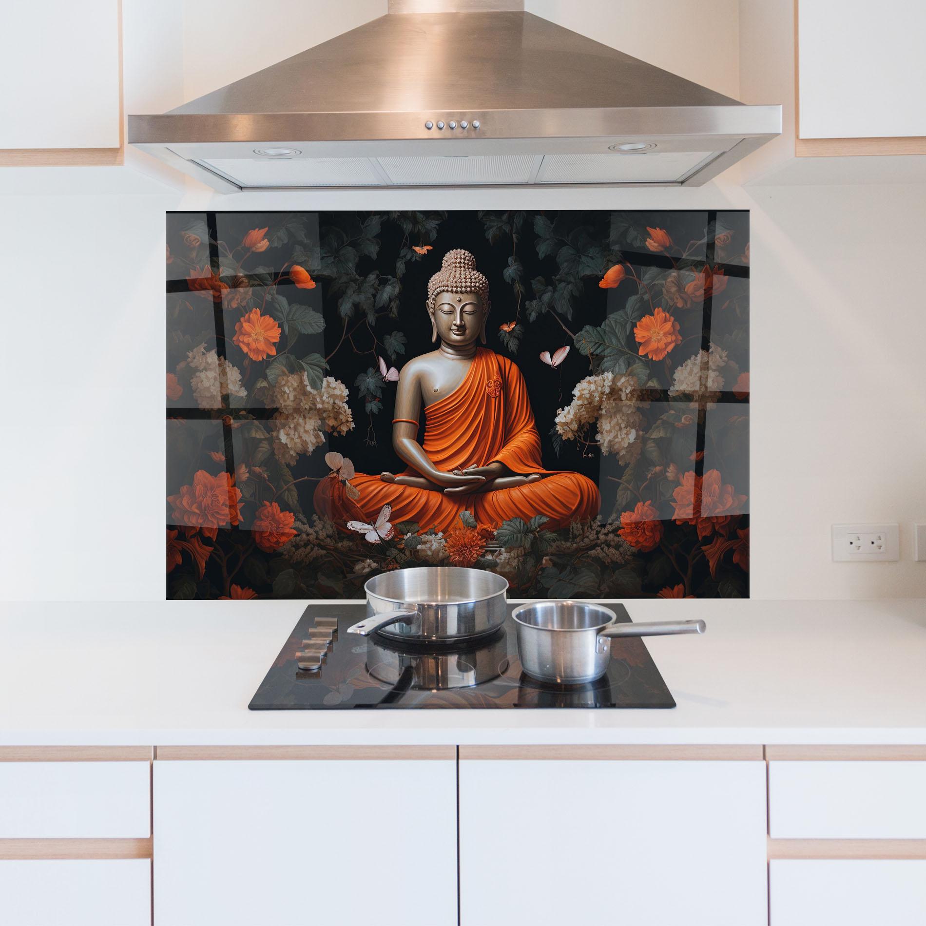 Küchenrückwand Glas Butterfly Buddha mockup 5