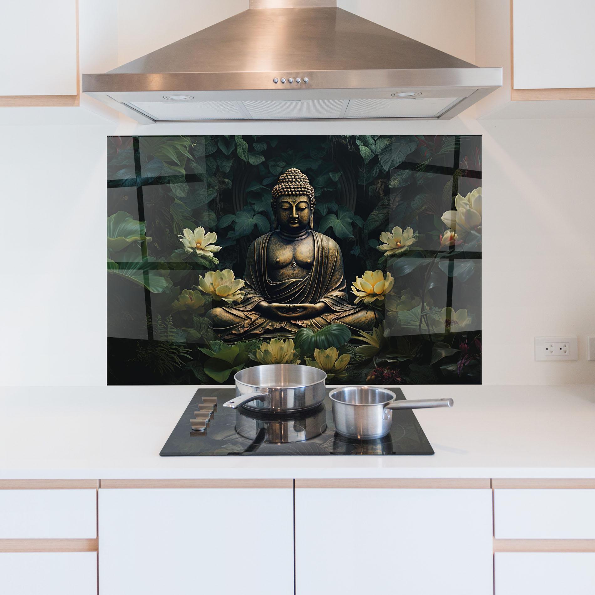 Küchenrückwand Glas Calm Buddha Art mockup 5