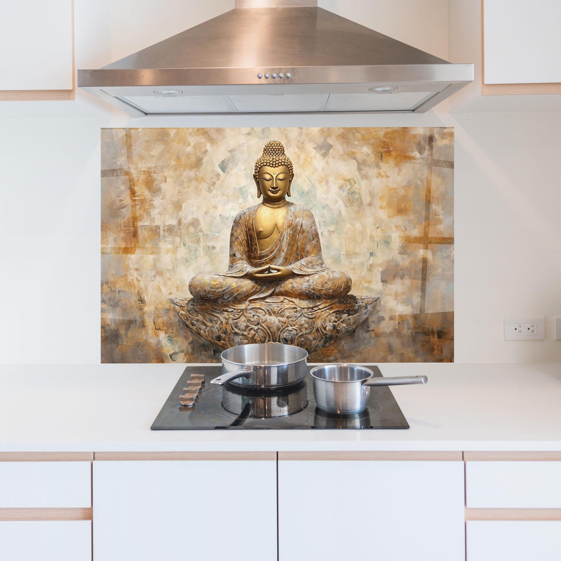 Küchenrückwand Glas Cream Buddha Art mockup 5