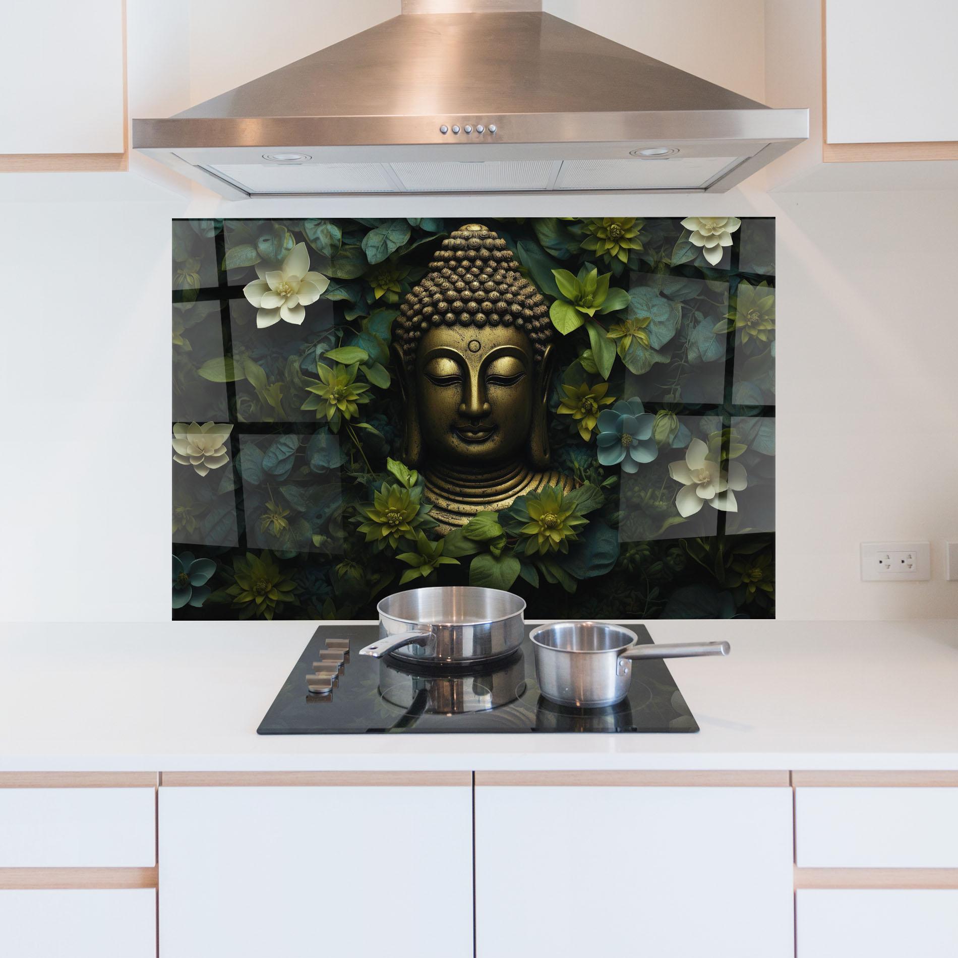 Küchenrückwand Glas Lotus Flower Buddha mockup 5