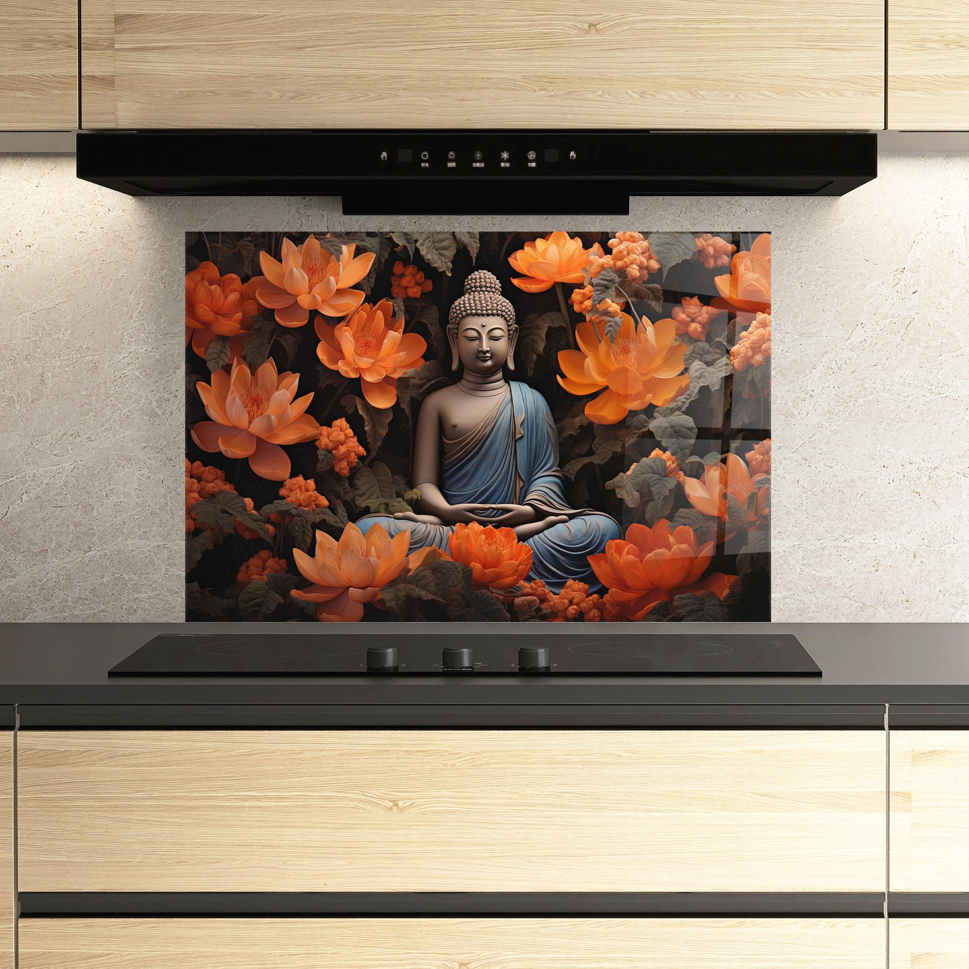 Küchenrückwand Glas Big Flower Buddha mockup 3