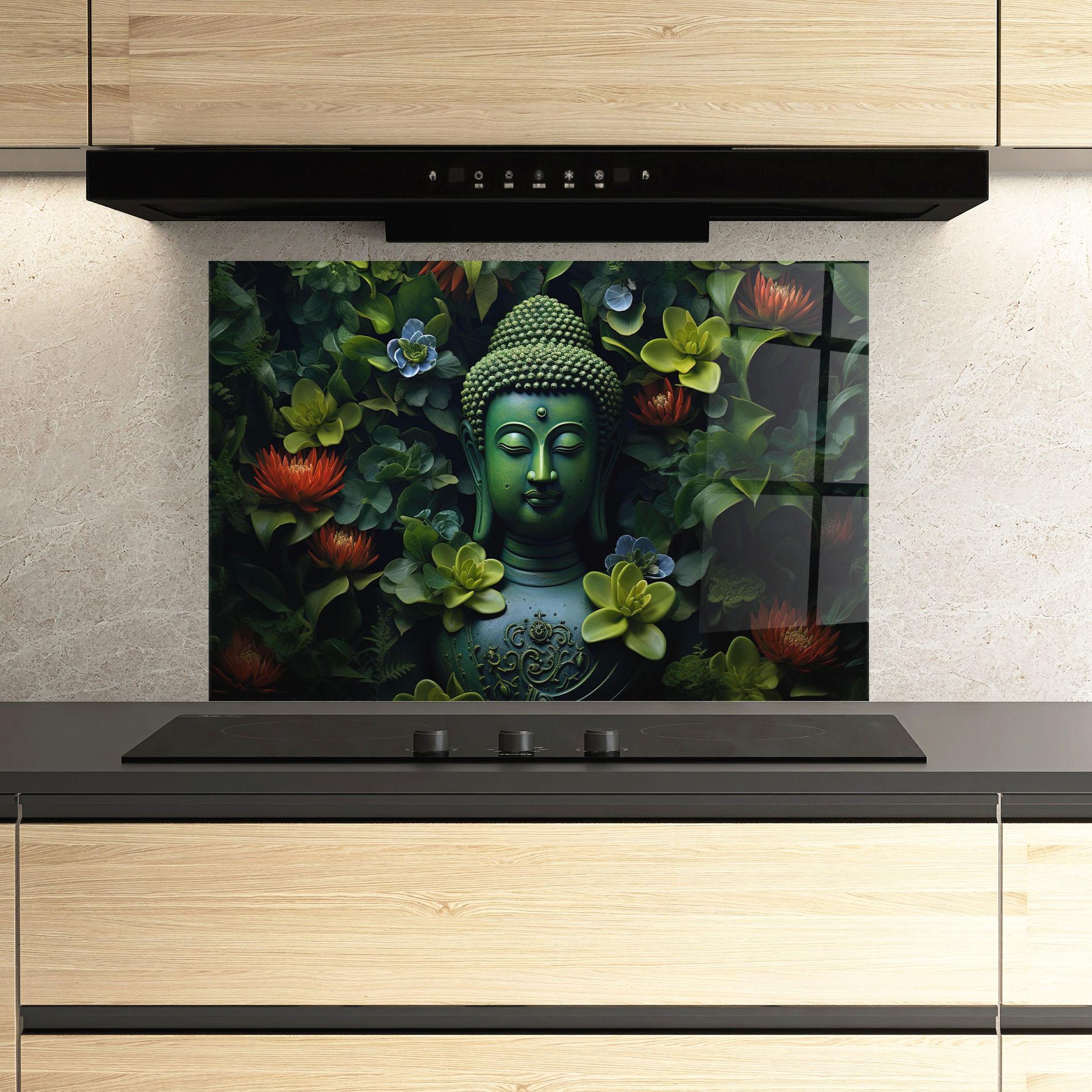 Küchenrückwand Glas Blue Light Buddha mockup 3