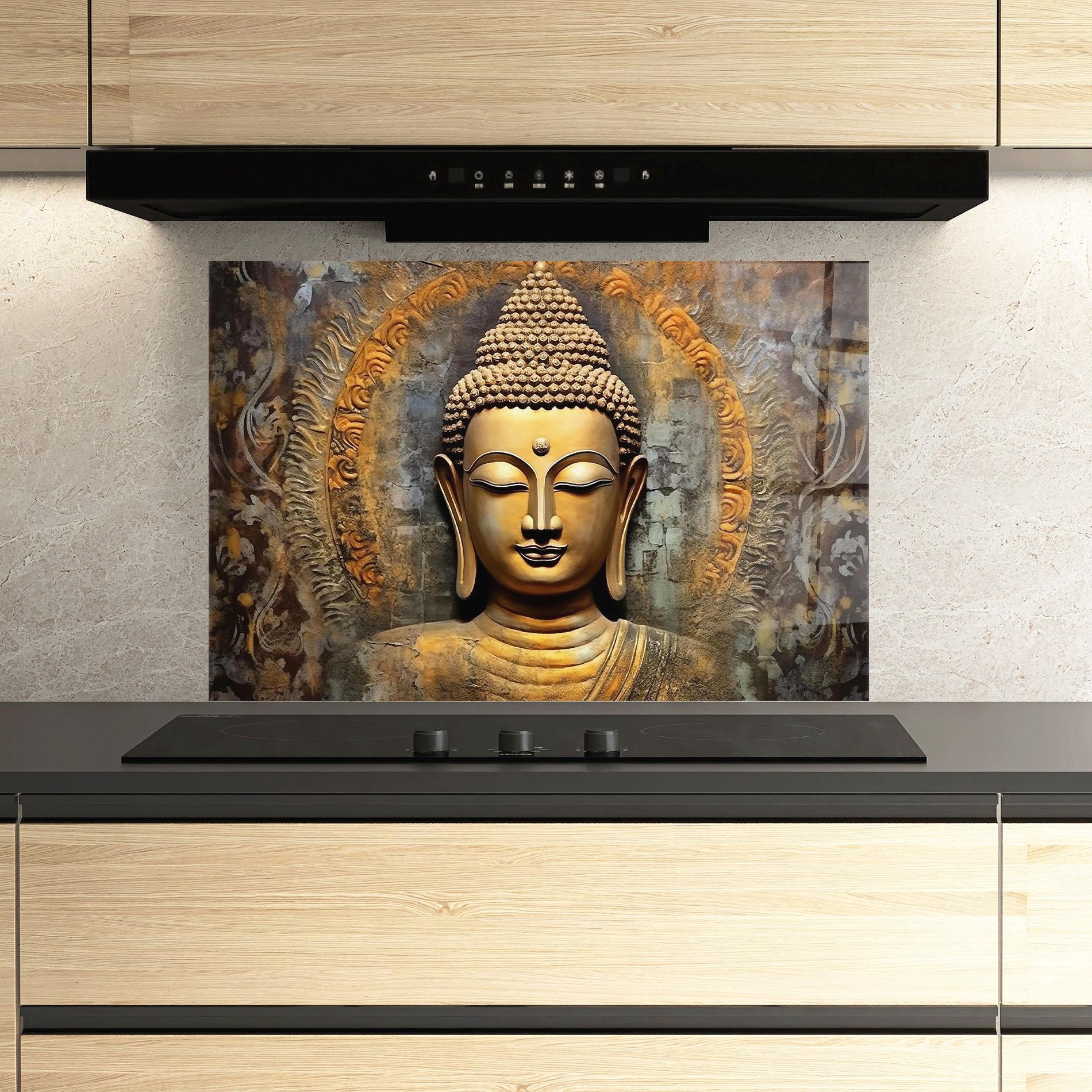 Küchenrückwand Glas Buddha 3d Head mockup 3