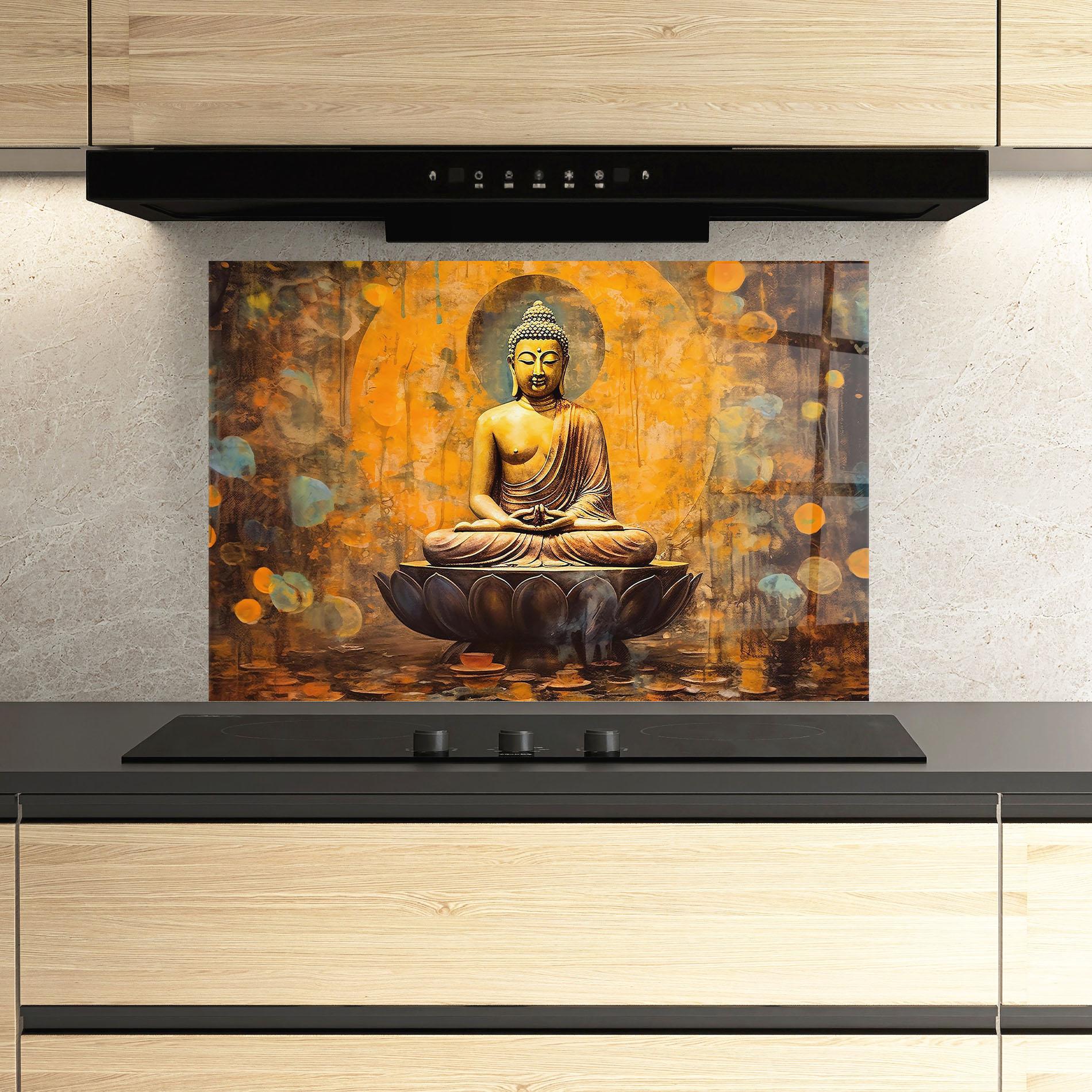 Küchenrückwand Glas Buddha Floating Art mockup 3