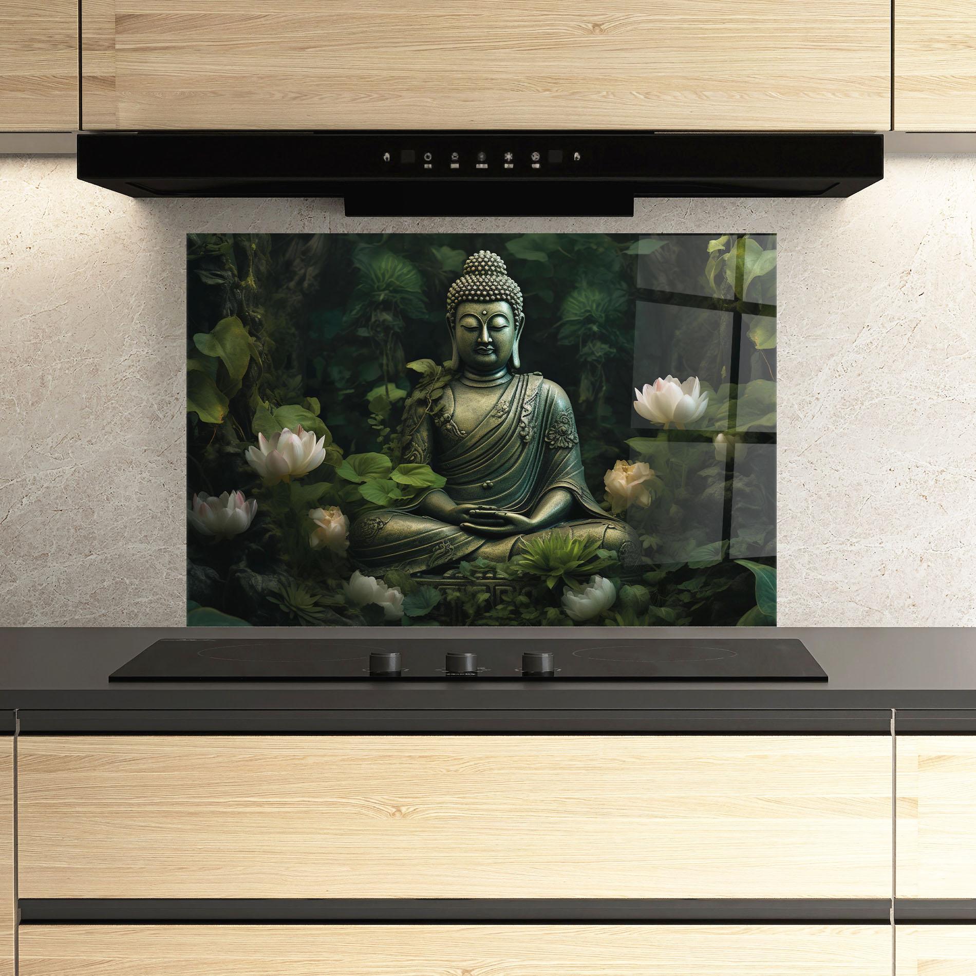 Küchenrückwand Glas Buddha Lotus Flower mockup 3