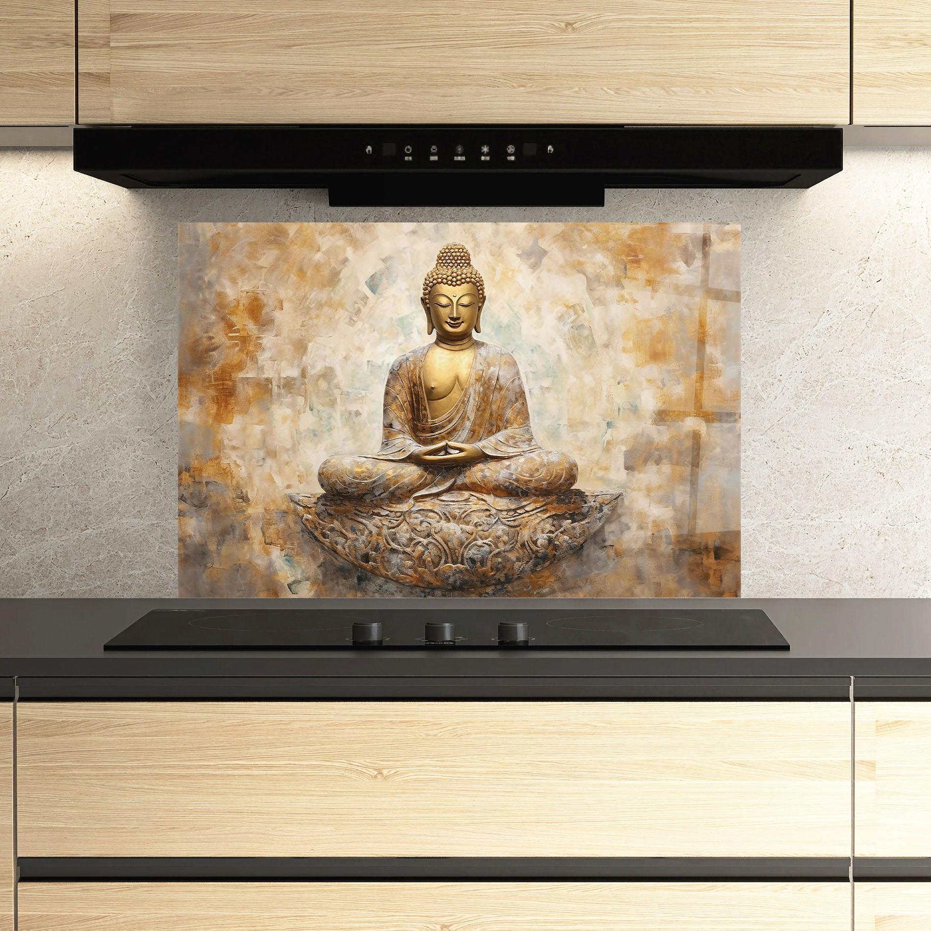 Küchenrückwand Glas Cream Buddha Art mockup 3