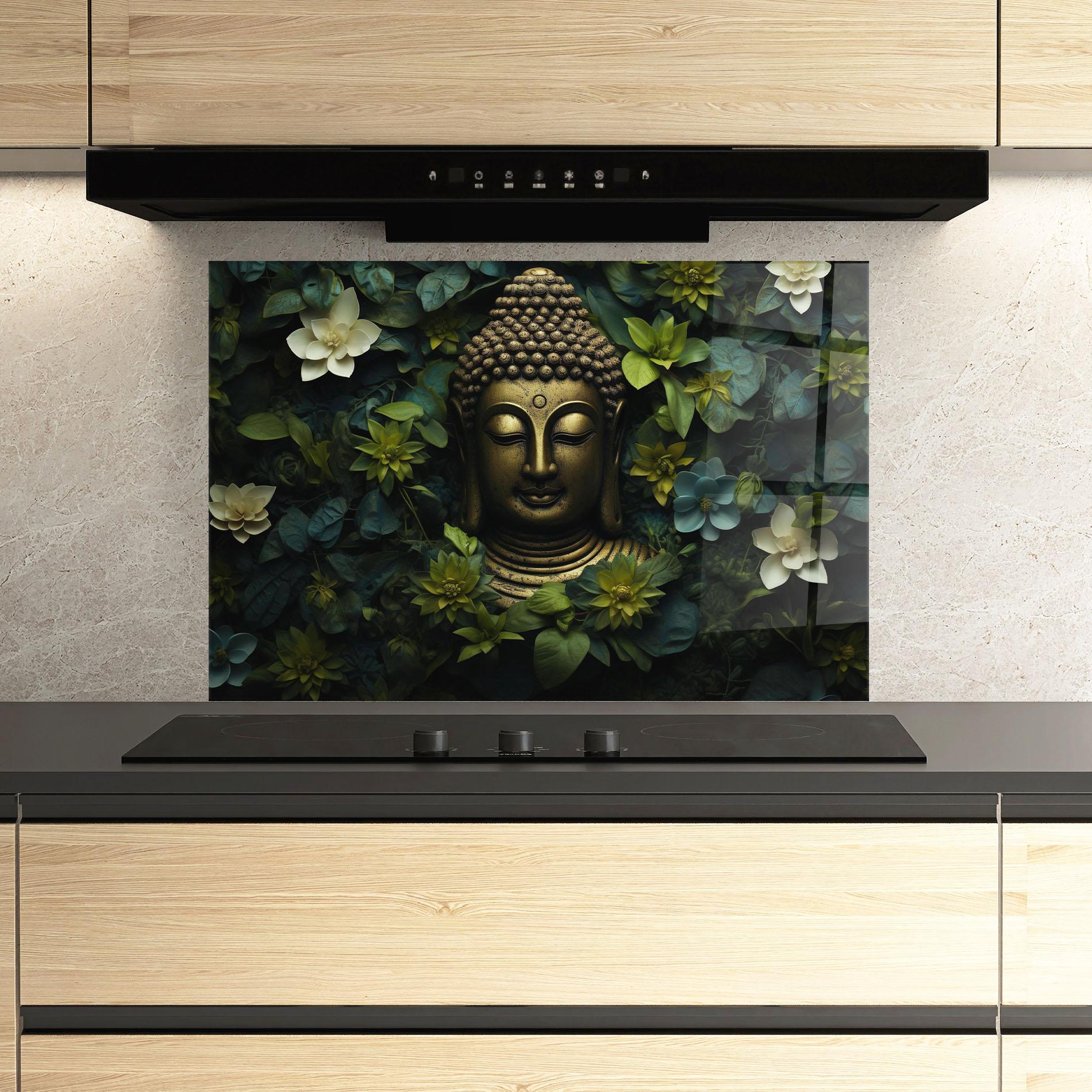 Küchenrückwand Glas Lotus Flower Buddha mockup 3
