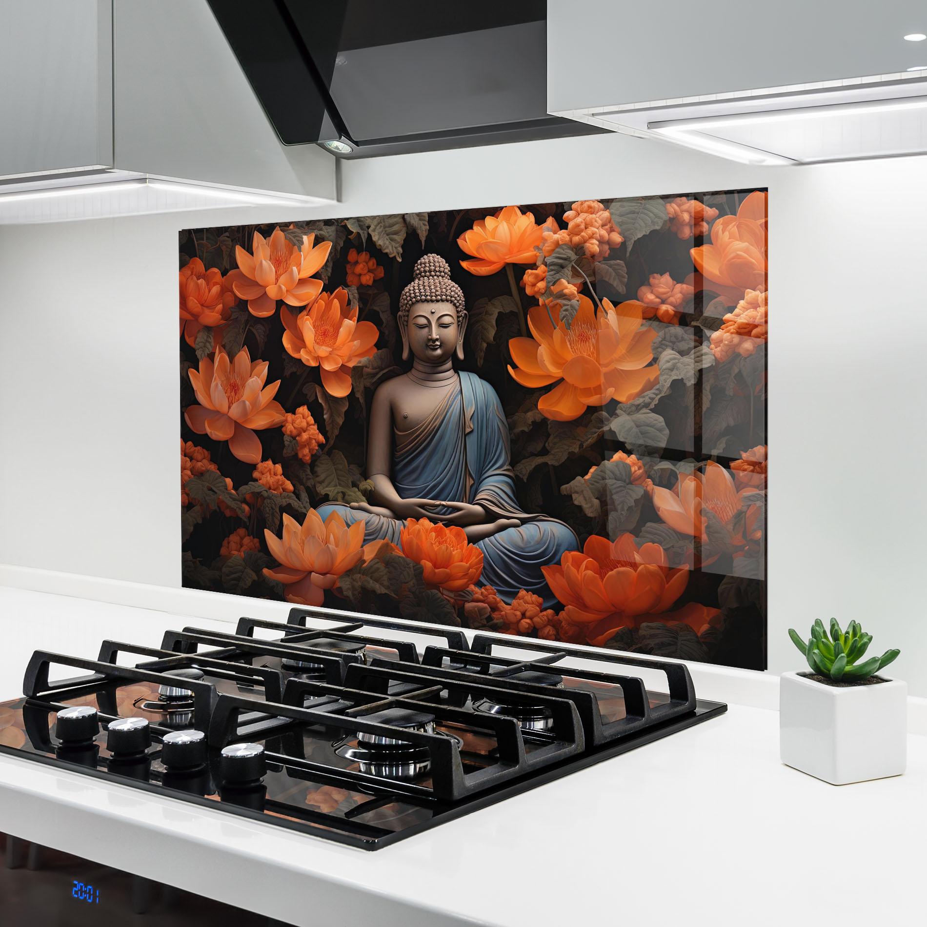 Küchenrückwand Glas Big Flower Buddha mockup 6