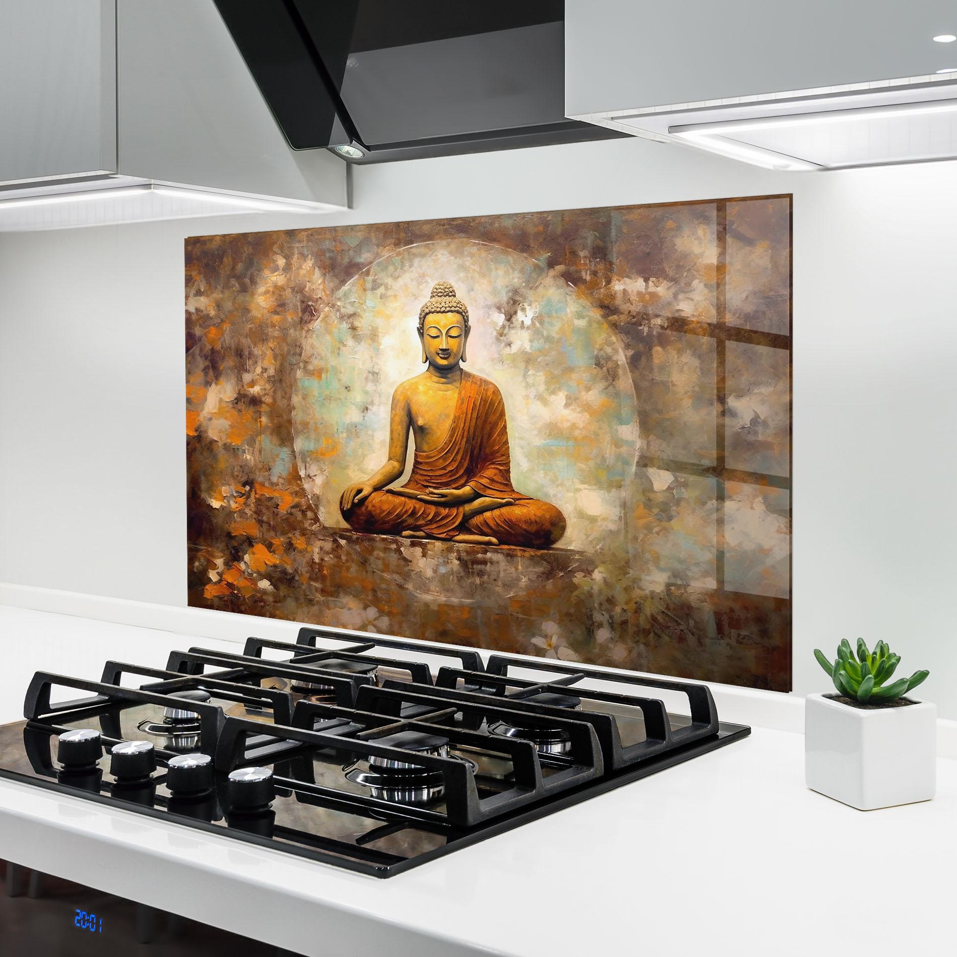 Küchenrückwand Glas Blue Circle Buddha mockup 6
