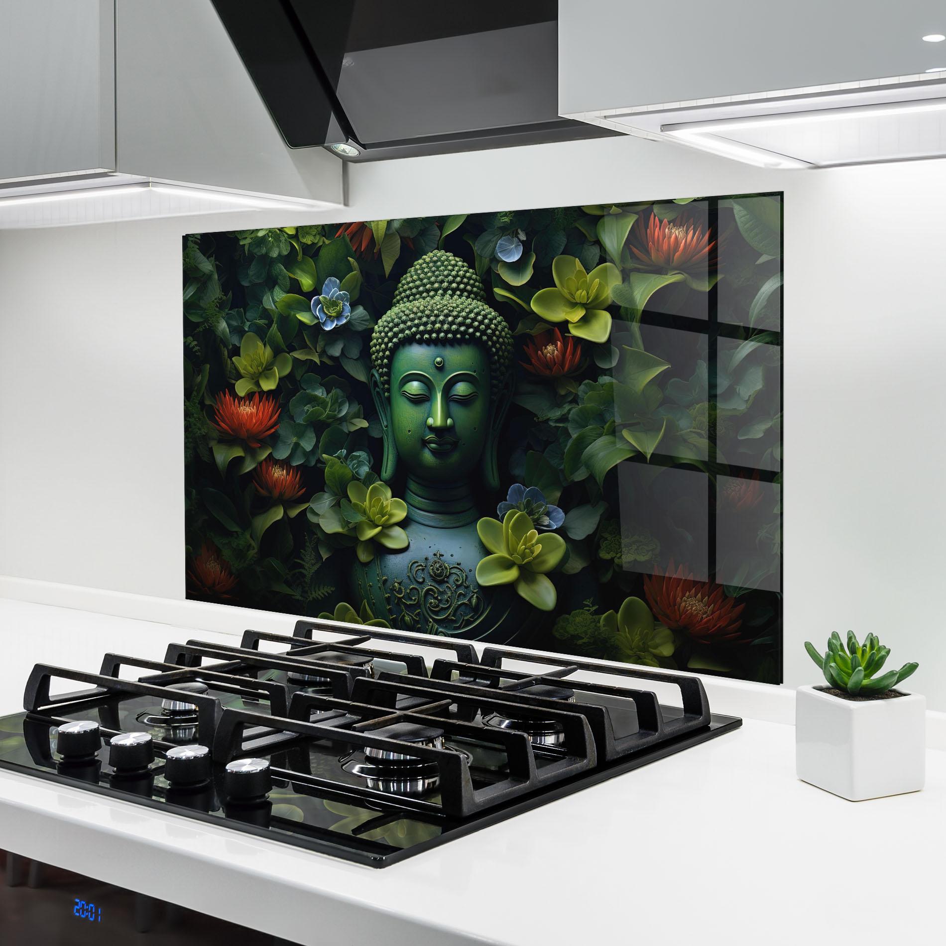 Küchenrückwand Glas Blue Light Buddha mockup 6