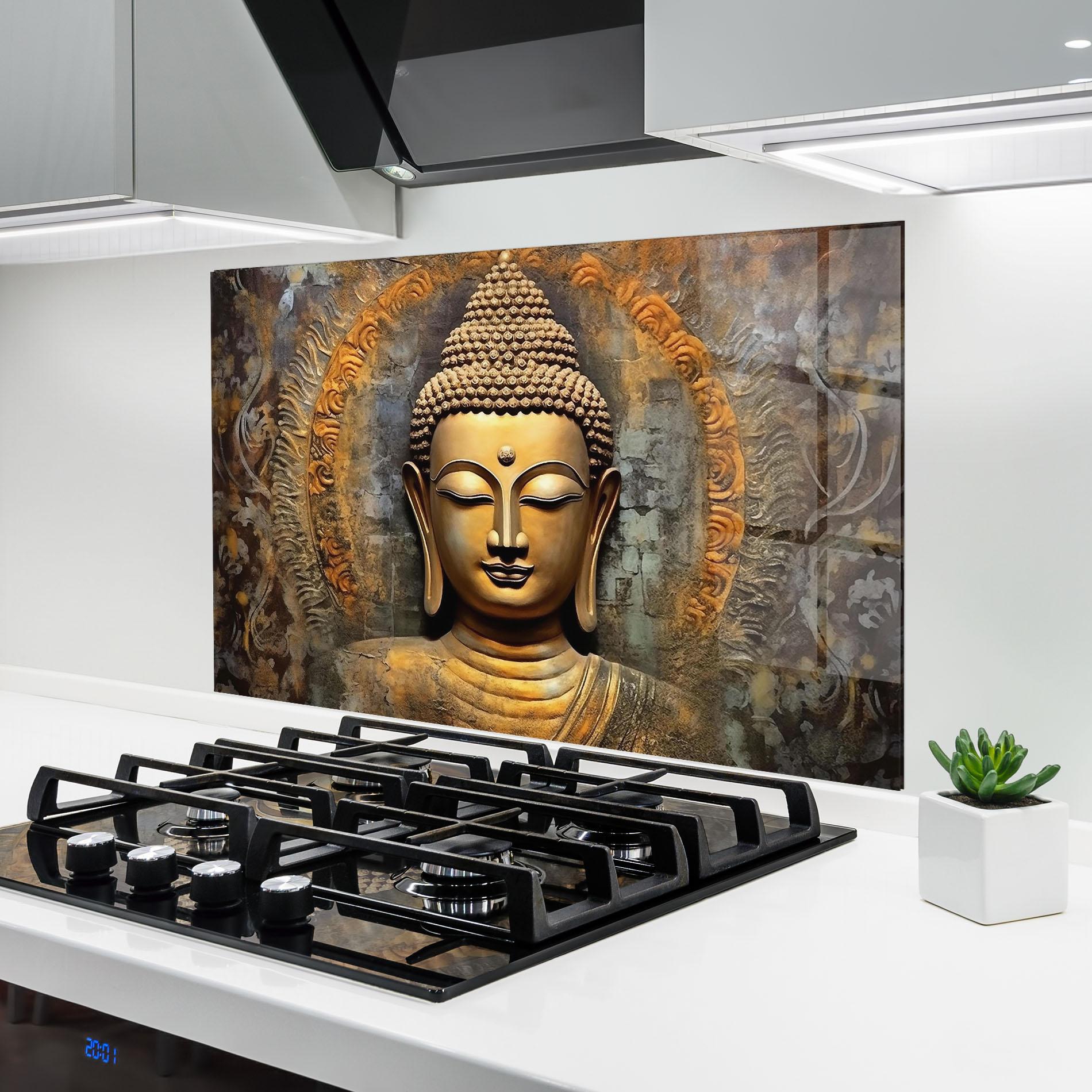 Küchenrückwand Glas Buddha 3d Head mockup 6