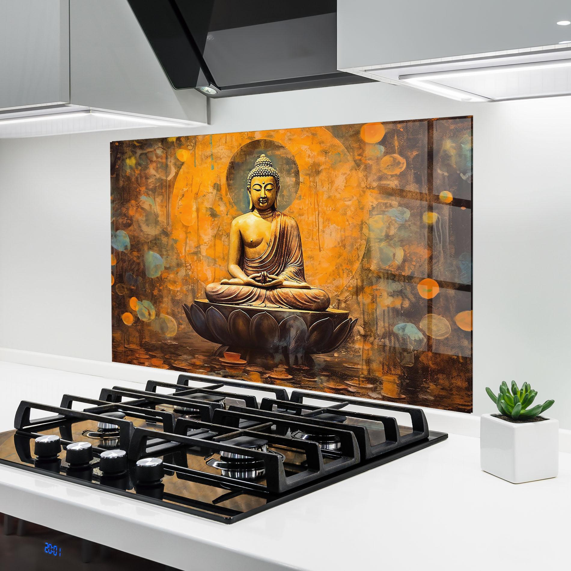 Küchenrückwand Glas Buddha Floating Art mockup 6