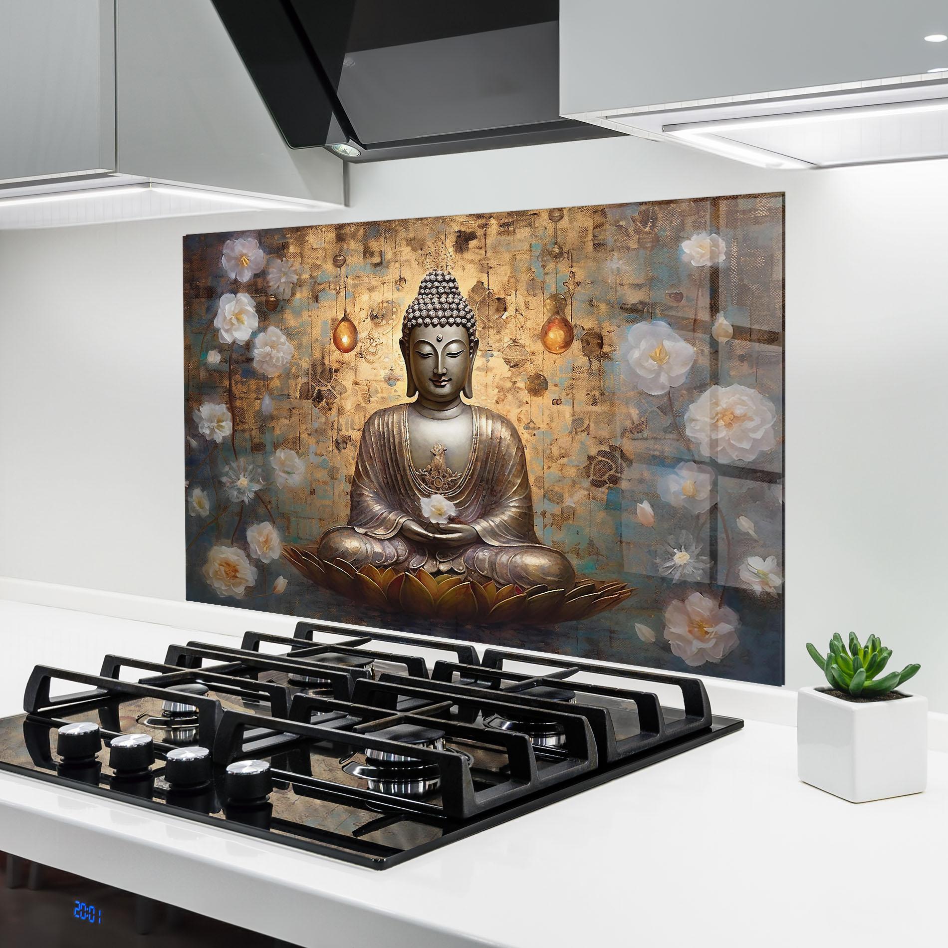 Küchenrückwand Glas Buddha Meditation Art mockup 6