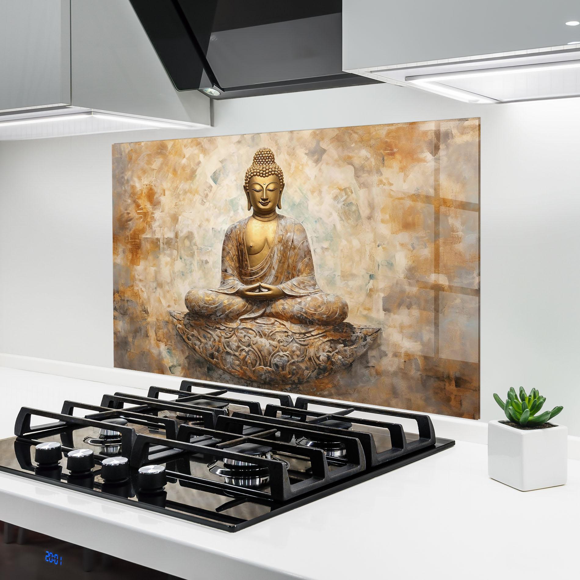 Küchenrückwand Glas Cream Buddha Art mockup 6