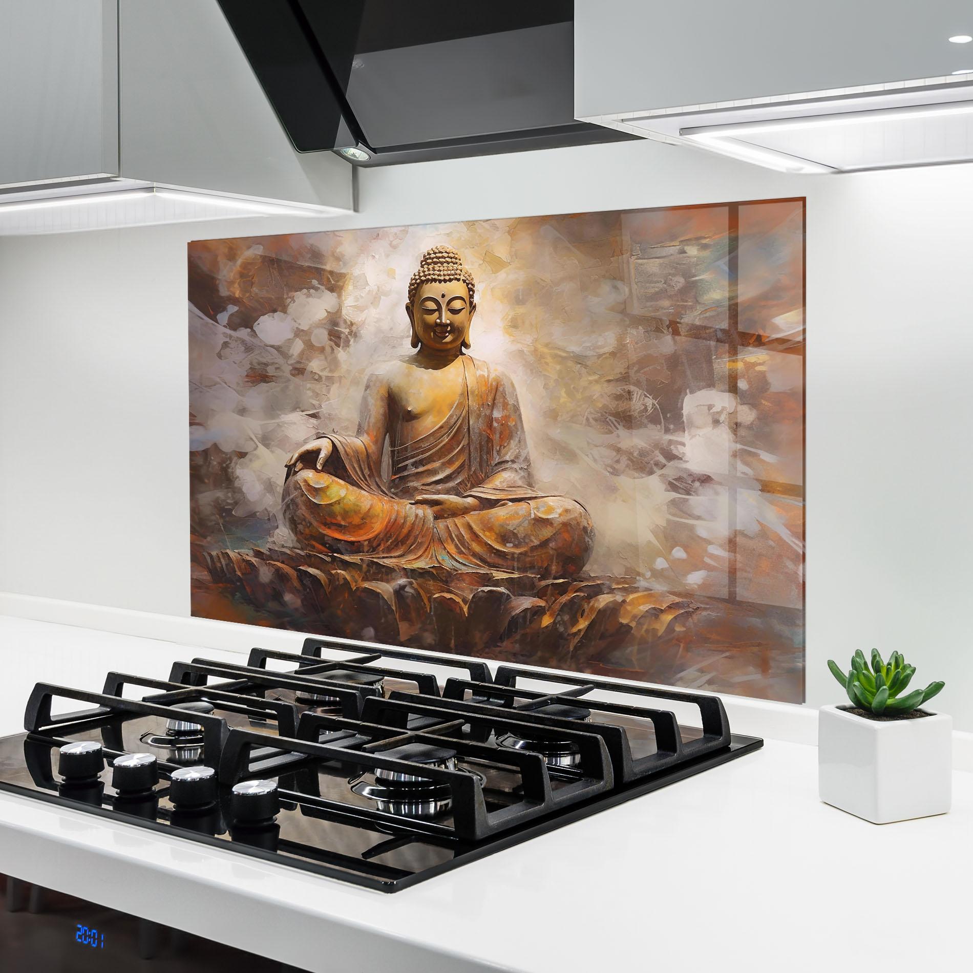 Küchenrückwand Glas Cream Orange Buddha mockup 6