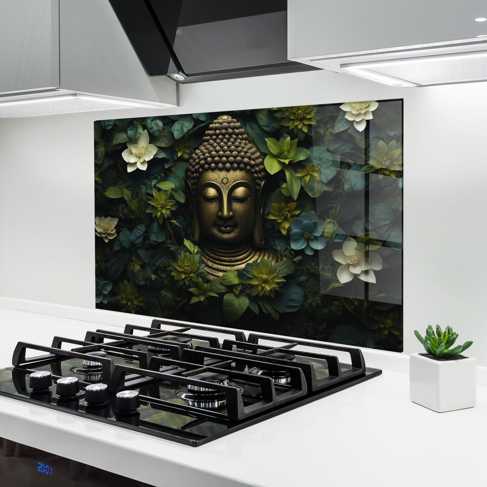 Küchenrückwand Glas Lotus Flower Buddha mockup 6