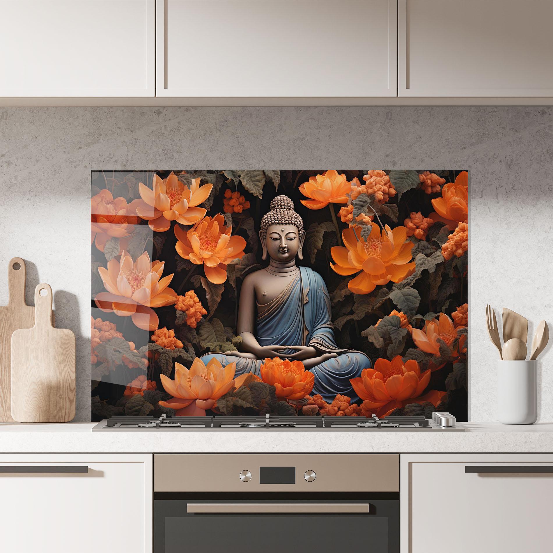Küchenrückwand Glas Big Flower Buddha mockup 7