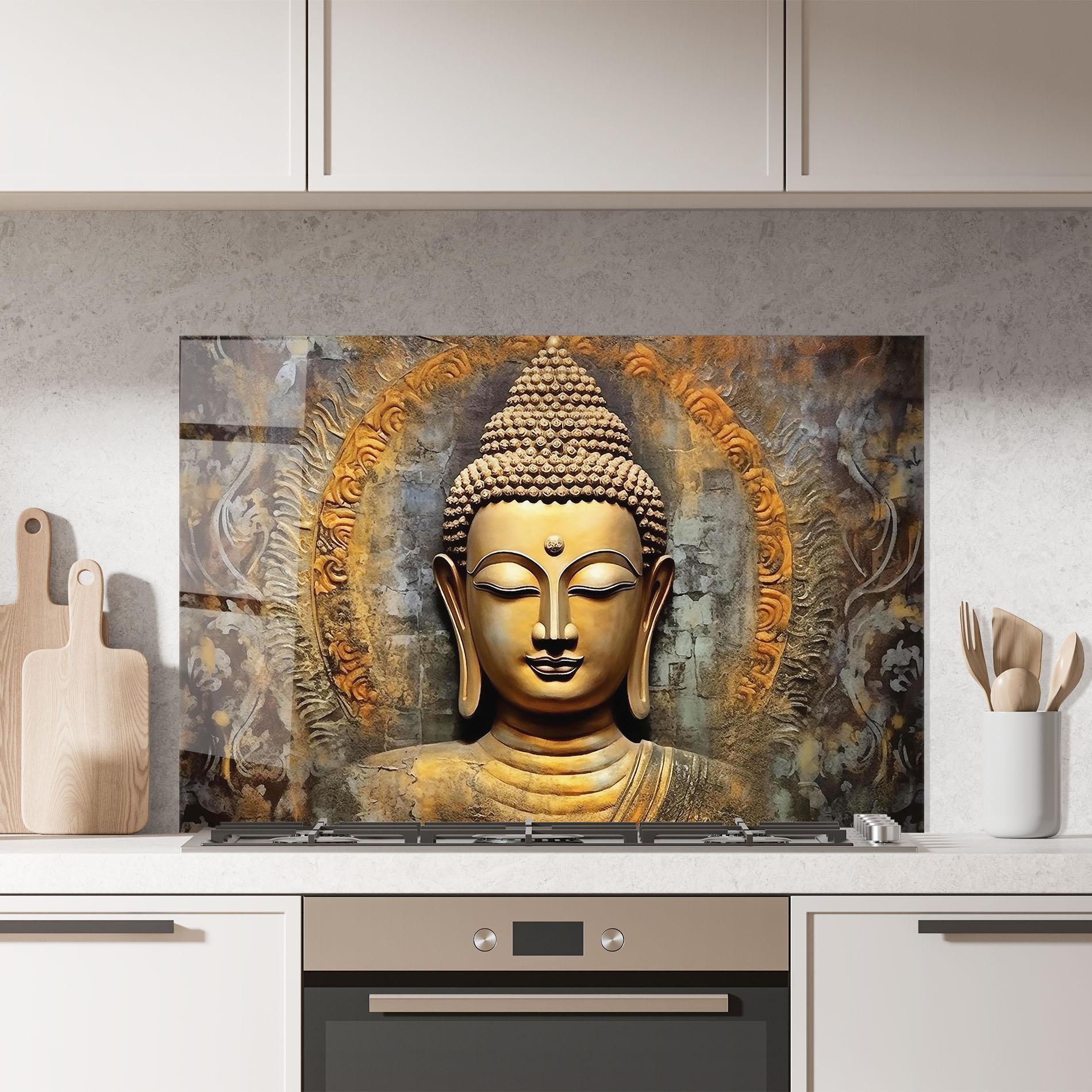 Küchenrückwand Glas Buddha 3d Head mockup 7