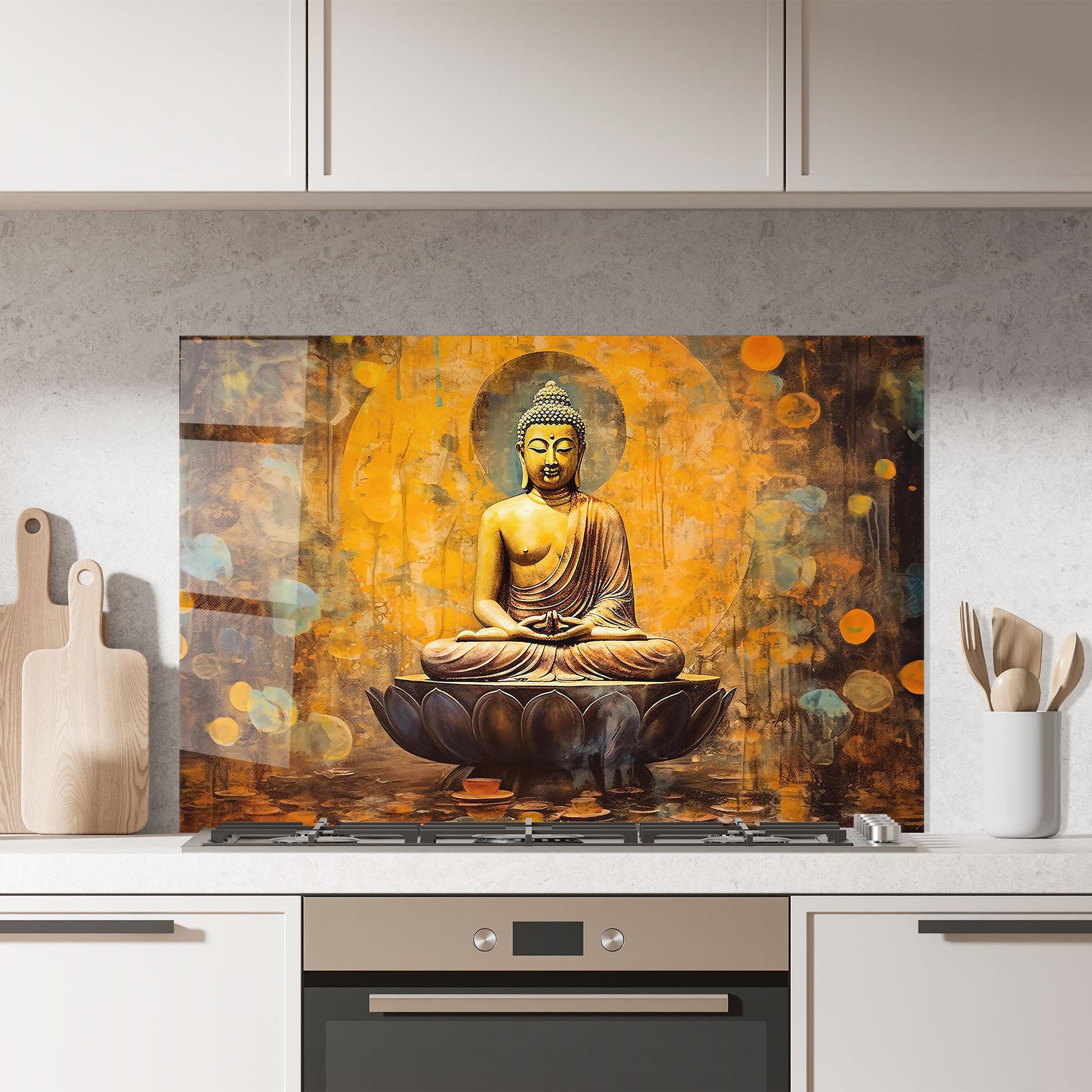 Küchenrückwand Glas Buddha Floating Art mockup 7