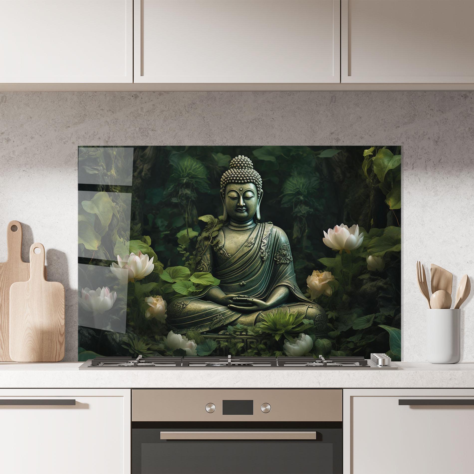 Küchenrückwand Glas Buddha Lotus Flower mockup 7