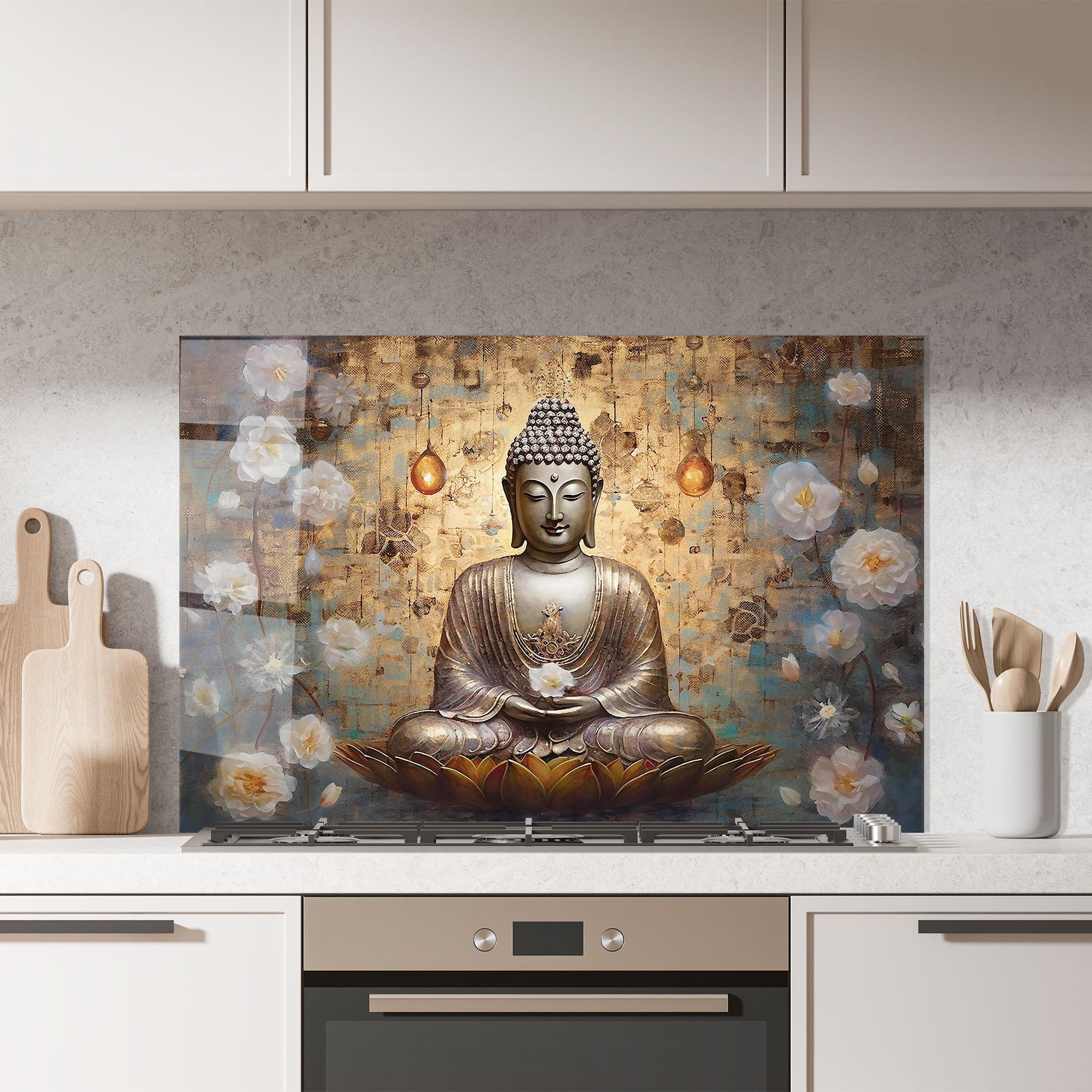 Küchenrückwand Glas Buddha Meditation Art mockup 7