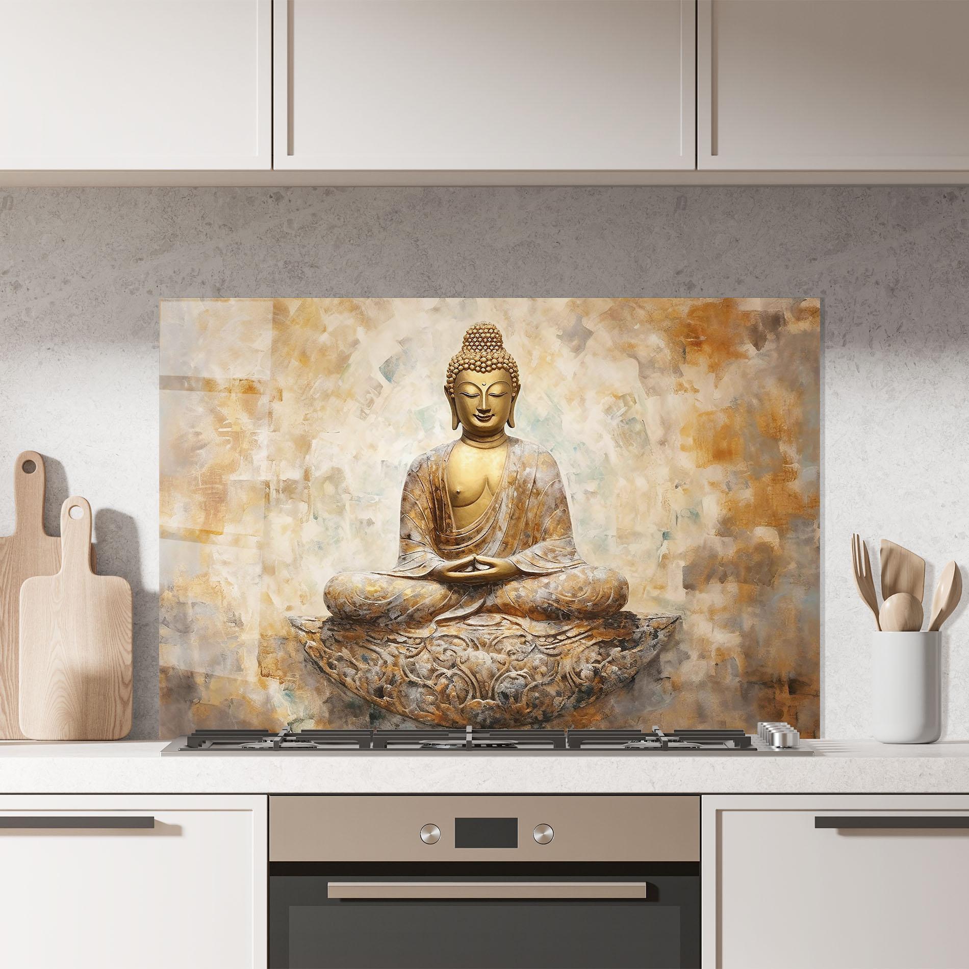 Küchenrückwand Glas Cream Buddha Art mockup 7