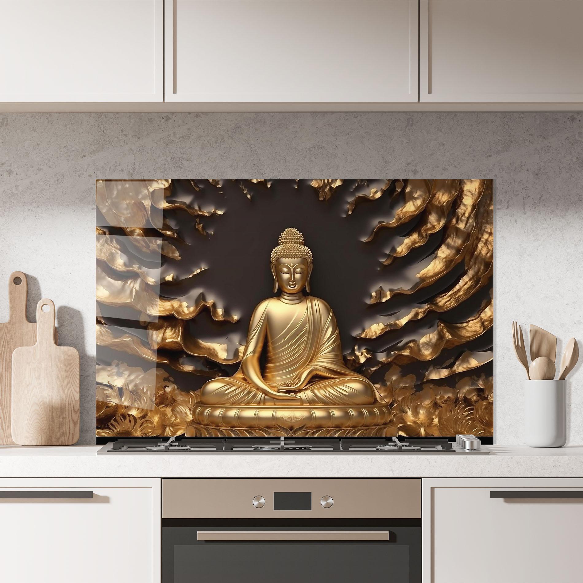 Küchenrückwand Glas Gold 3d Buddha mockup 7