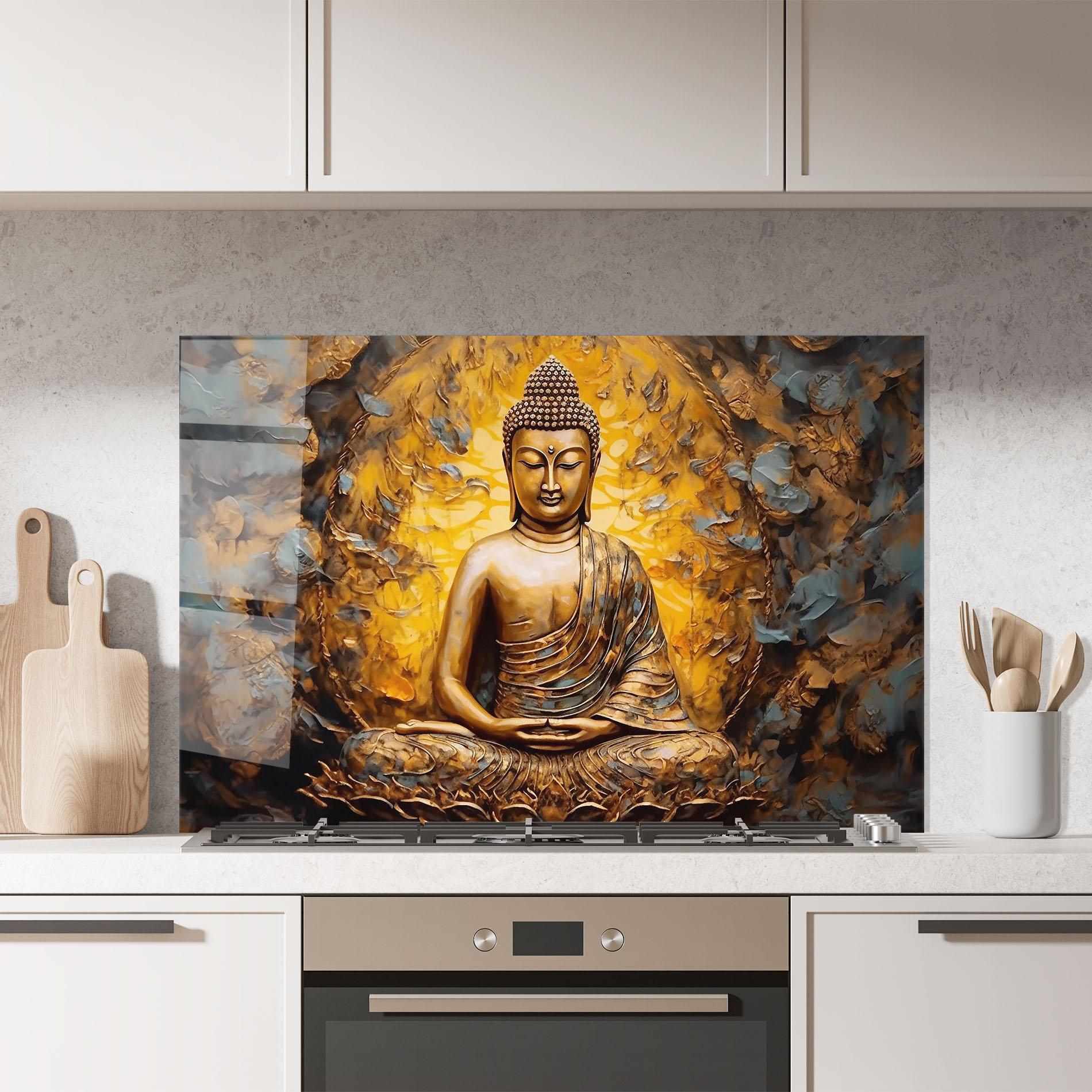Küchenrückwand Glas Gold Grey Buddha mockup 7
