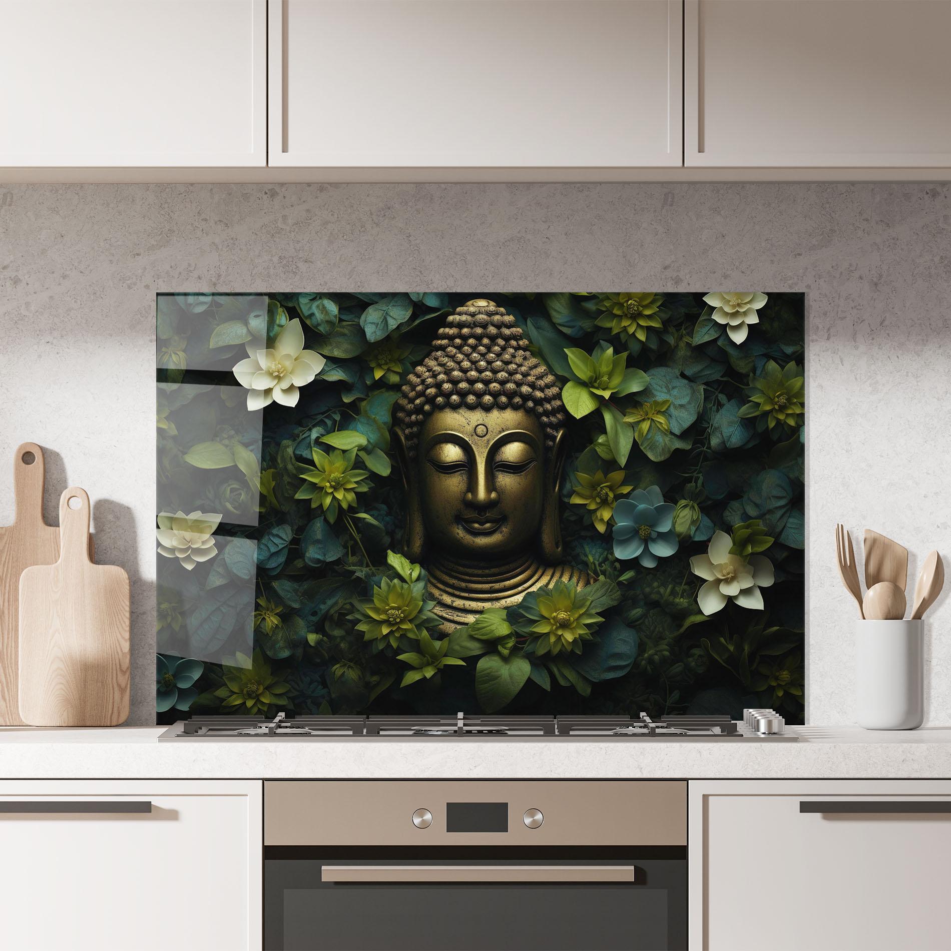Küchenrückwand Glas Lotus Flower Buddha mockup 7