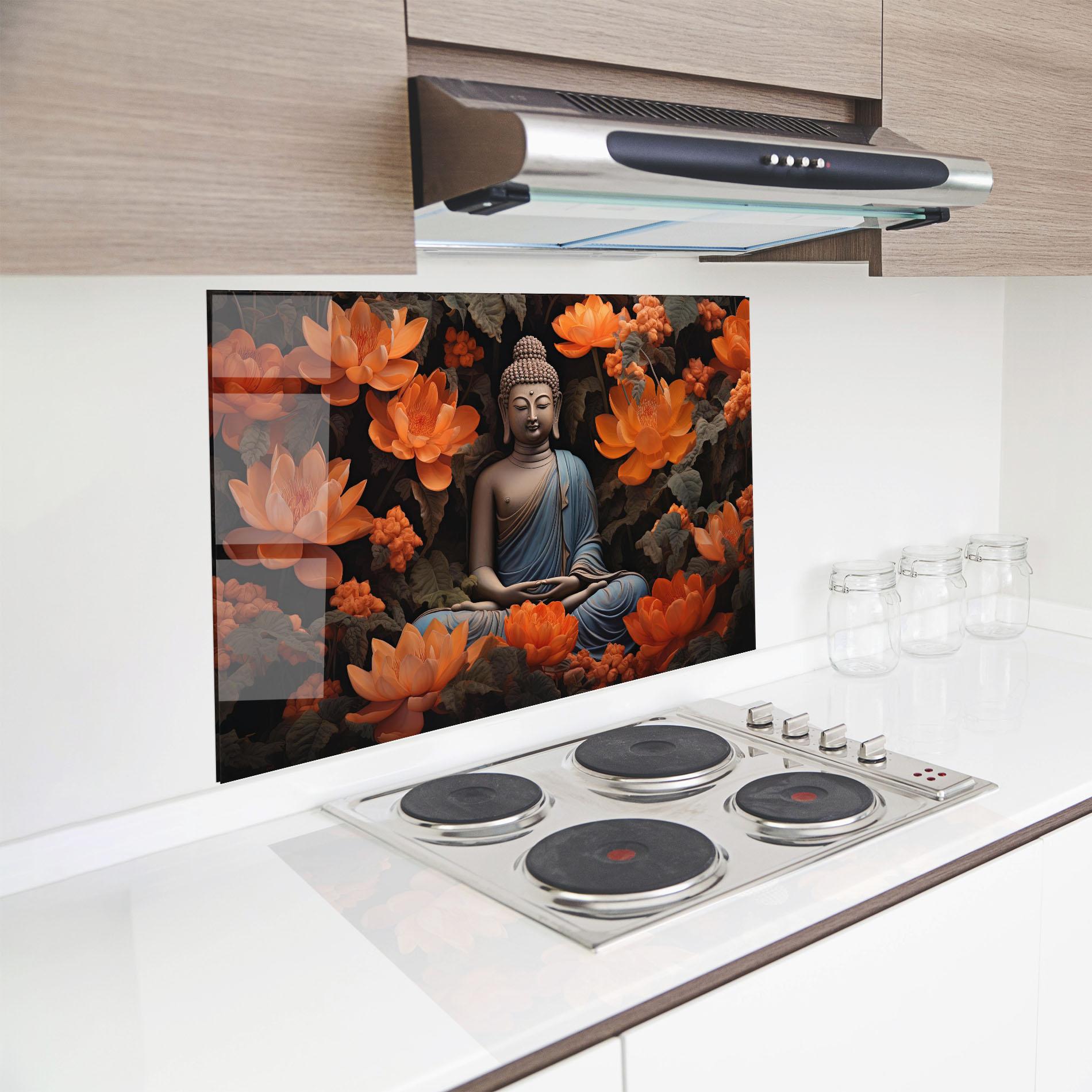 Küchenrückwand Glas Big Flower Buddha mockup 8