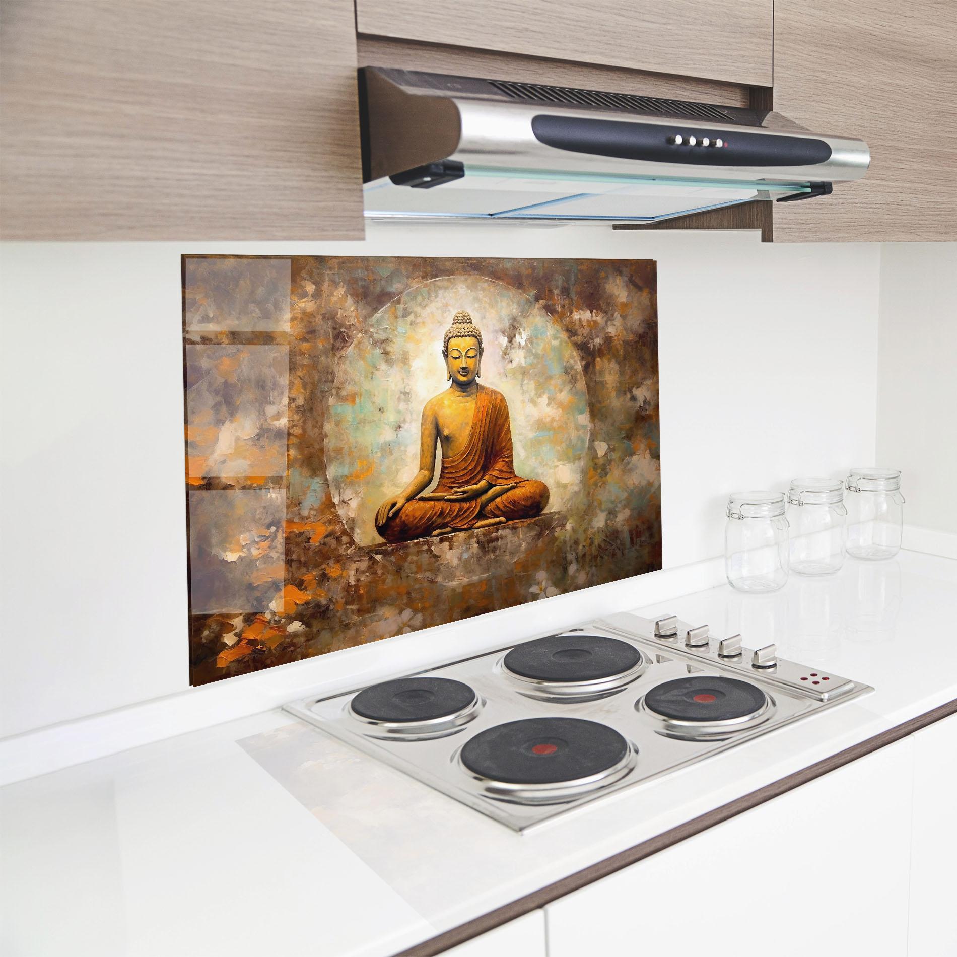 Küchenrückwand Glas Blue Circle Buddha mockup 8