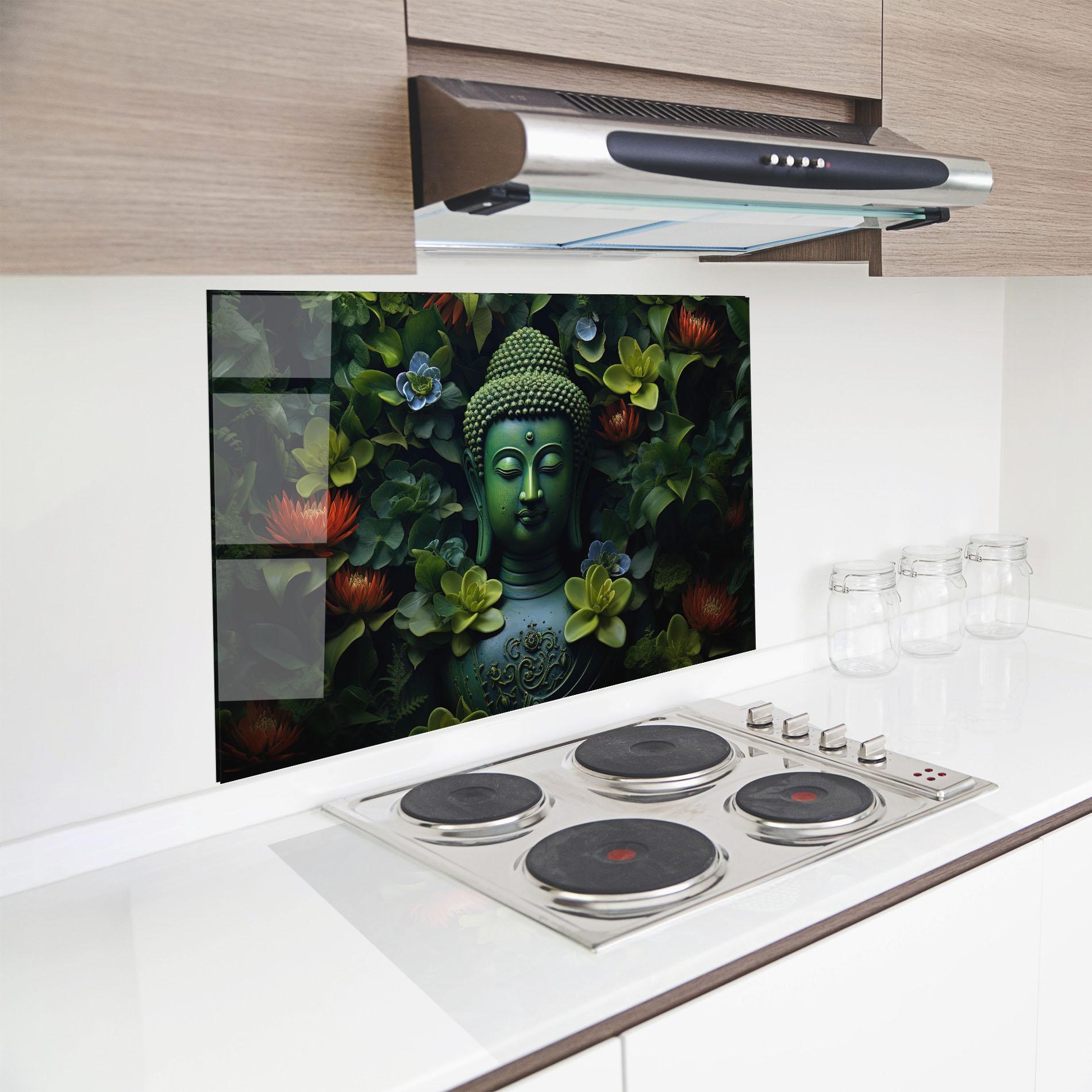 Küchenrückwand Glas Blue Light Buddha mockup 8