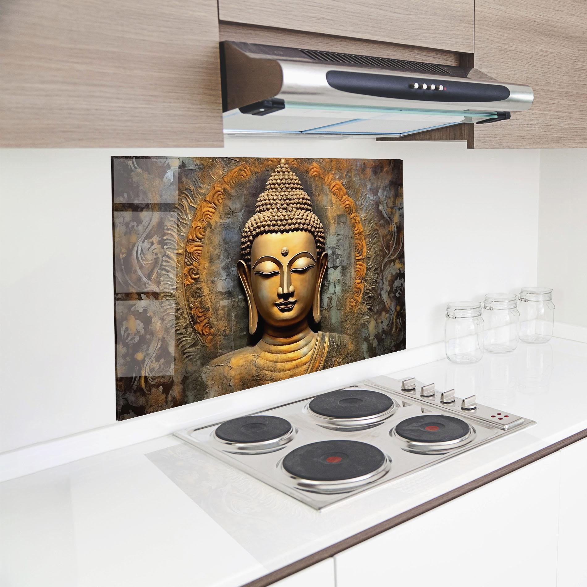 Küchenrückwand Glas Buddha 3d Head mockup 8